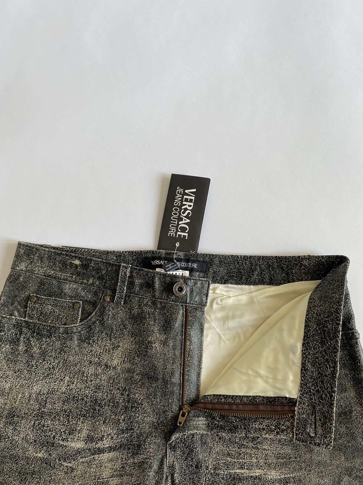 Versace × Versace Jeans Couture Vintage Versace BNWT Distressed Leather Flared Pants Size US 29 - 7 Thumbnail