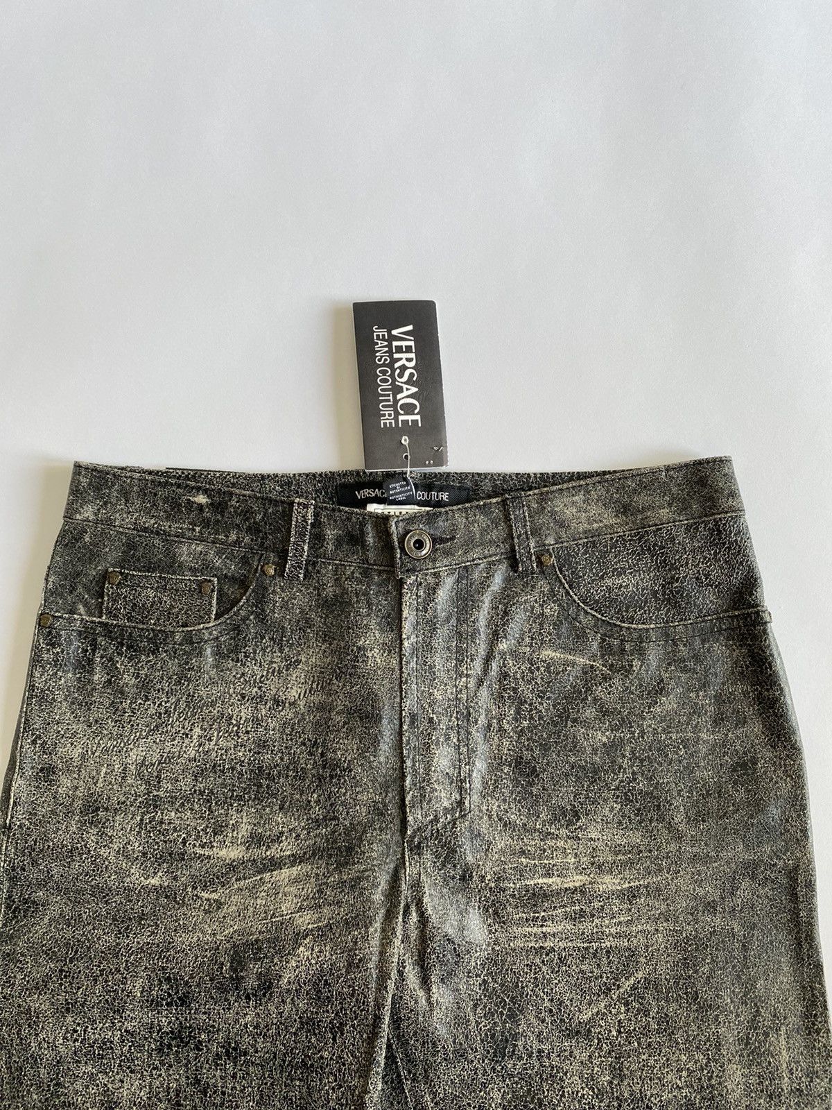 Versace × Versace Jeans Couture Vintage Versace BNWT Distressed Leather Flared Pants Size US 29 - 5 Thumbnail