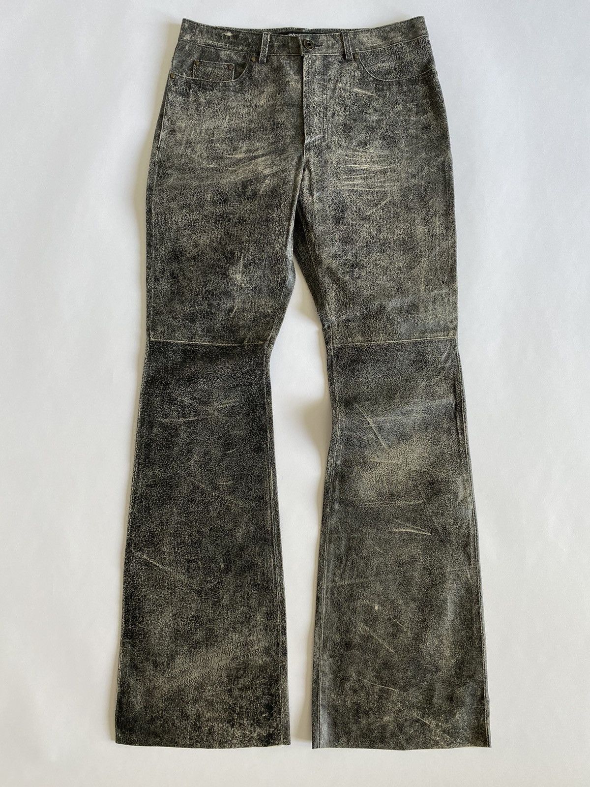 Versace × Versace Jeans Couture Vintage Versace BNWT Distressed Leather Flared Pants Size US 29 - 3 Thumbnail