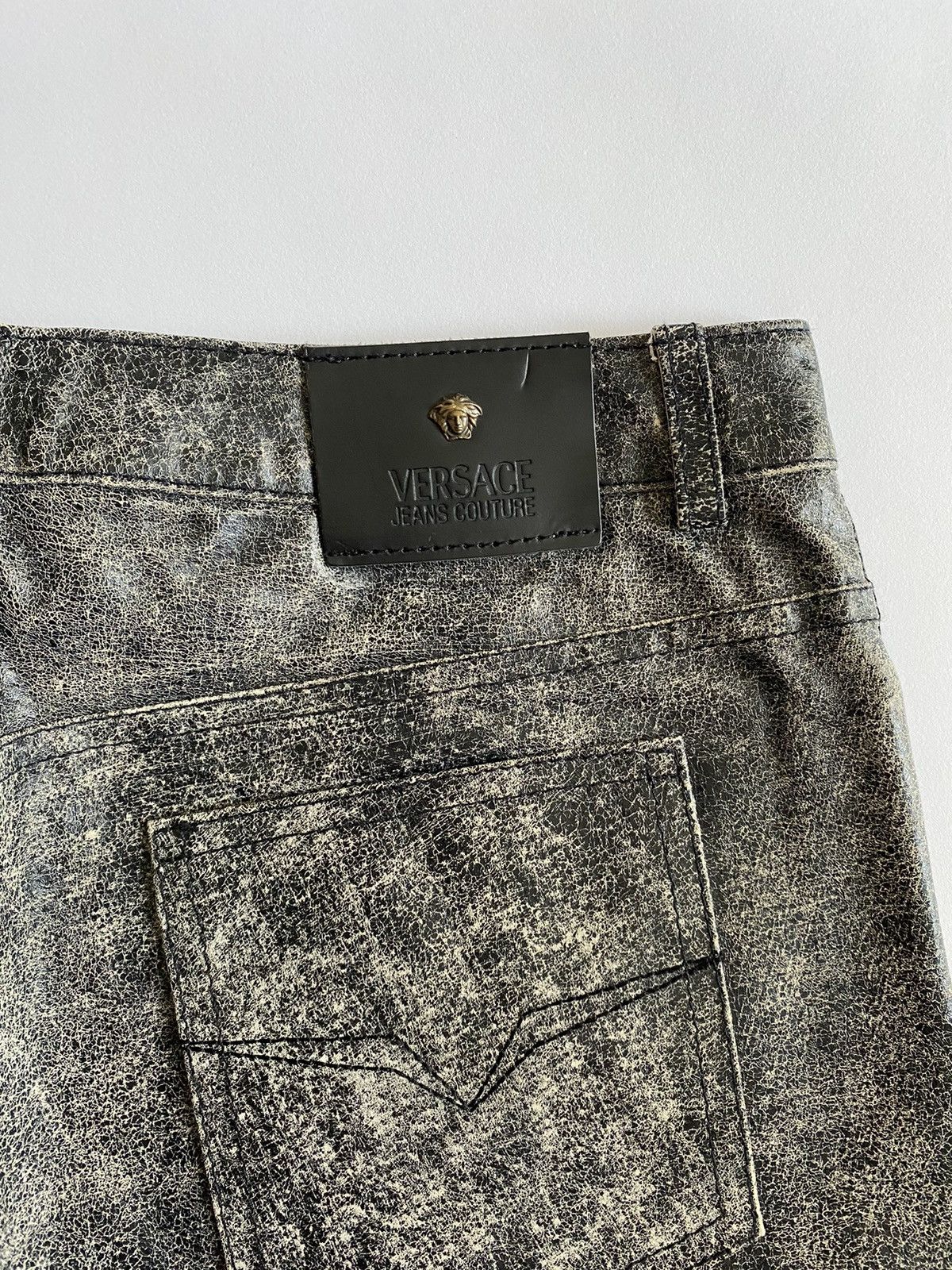 Versace × Versace Jeans Couture Vintage Versace BNWT Distressed Leather Flared Pants Size US 29 - 6 Thumbnail
