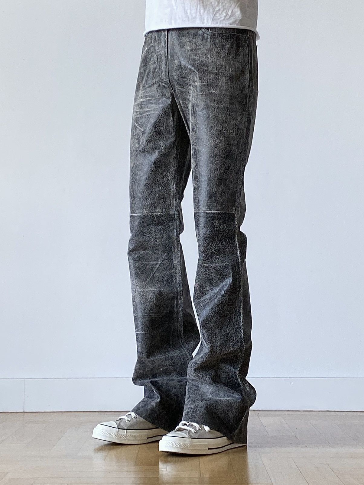 Versace × Versace Jeans Couture Vintage Versace BNWT Distressed Leather Flared Pants Size US 29 - 1 Thumbnail