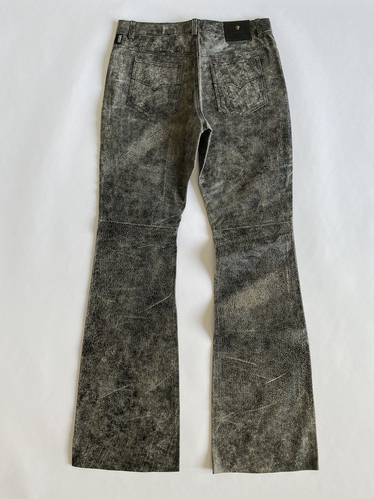 Versace × Versace Jeans Couture Vintage Versace BNWT Distressed Leather Flared Pants Size US 29 - 4 Thumbnail