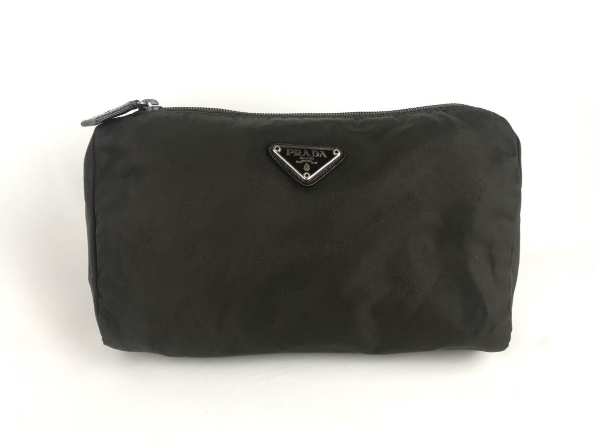 Vintage Authentic Prada Nylon Mini Pouch Bag Green Army, Men's