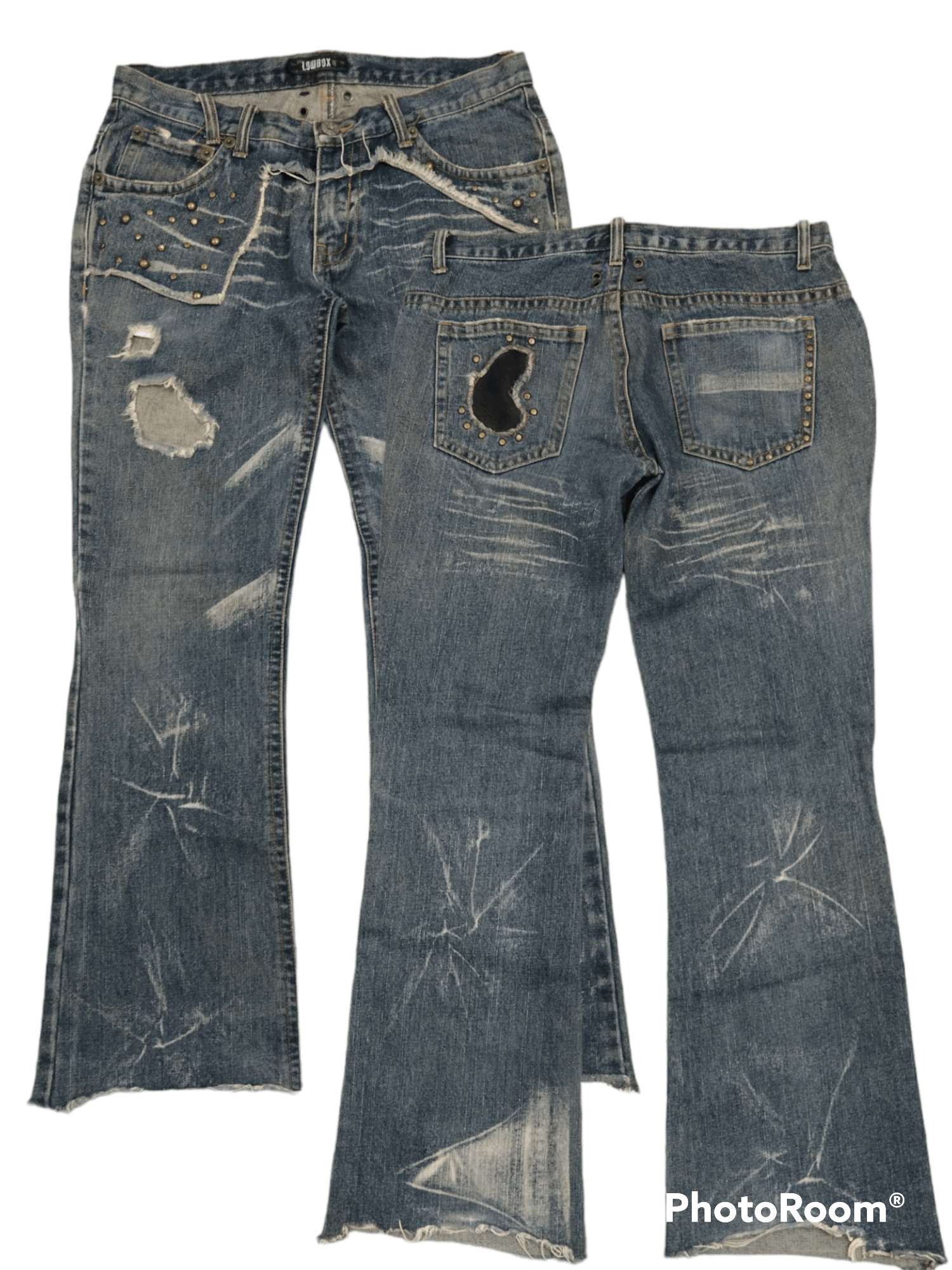 If Six Was Nine × semanticdesign LOWBOX FLARE THRASH DENIM PANTS Size 31" - 1 Thumbnail