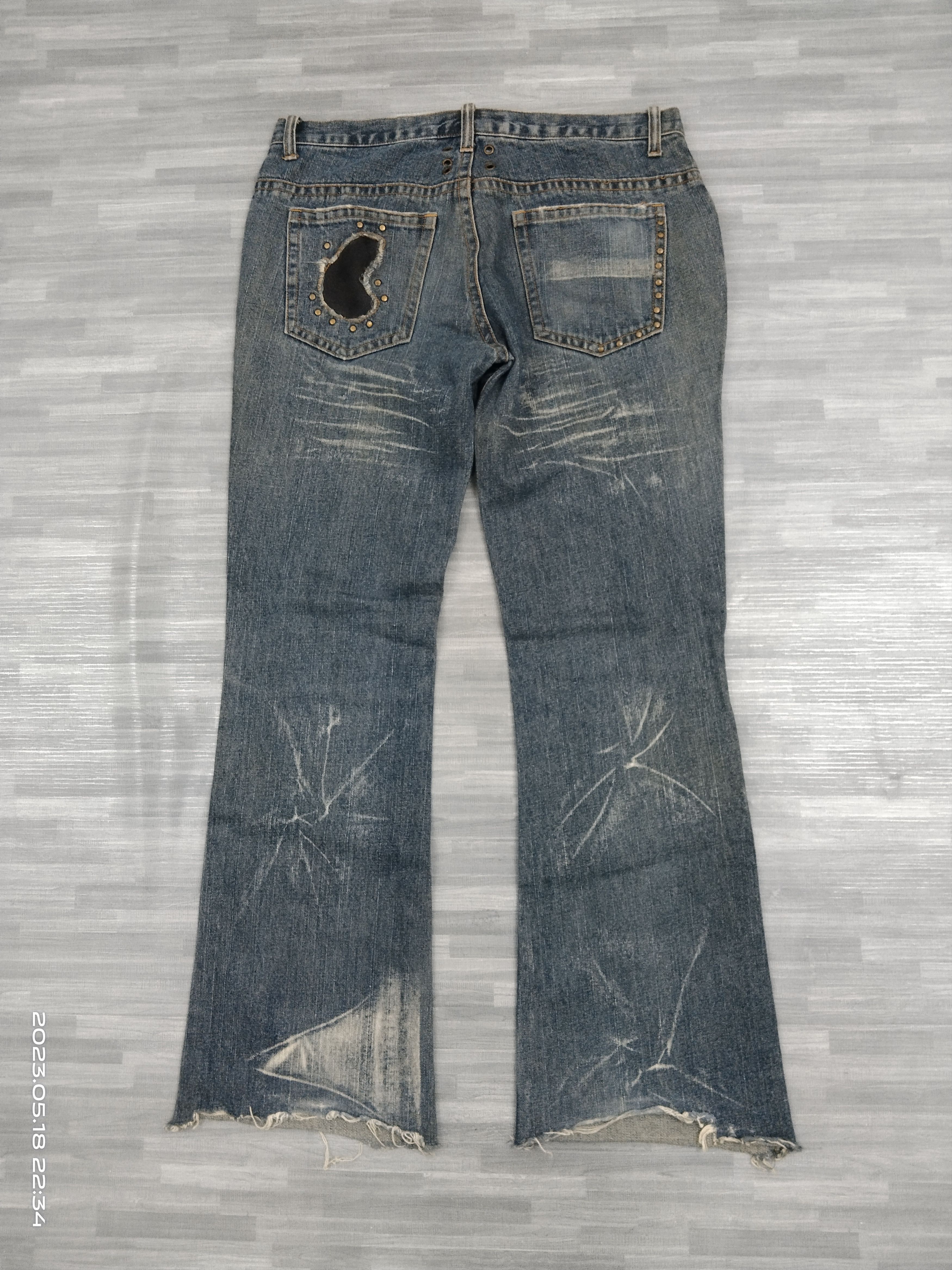 If Six Was Nine × semanticdesign LOWBOX FLARE THRASH DENIM PANTS Size 31" - 3 Thumbnail