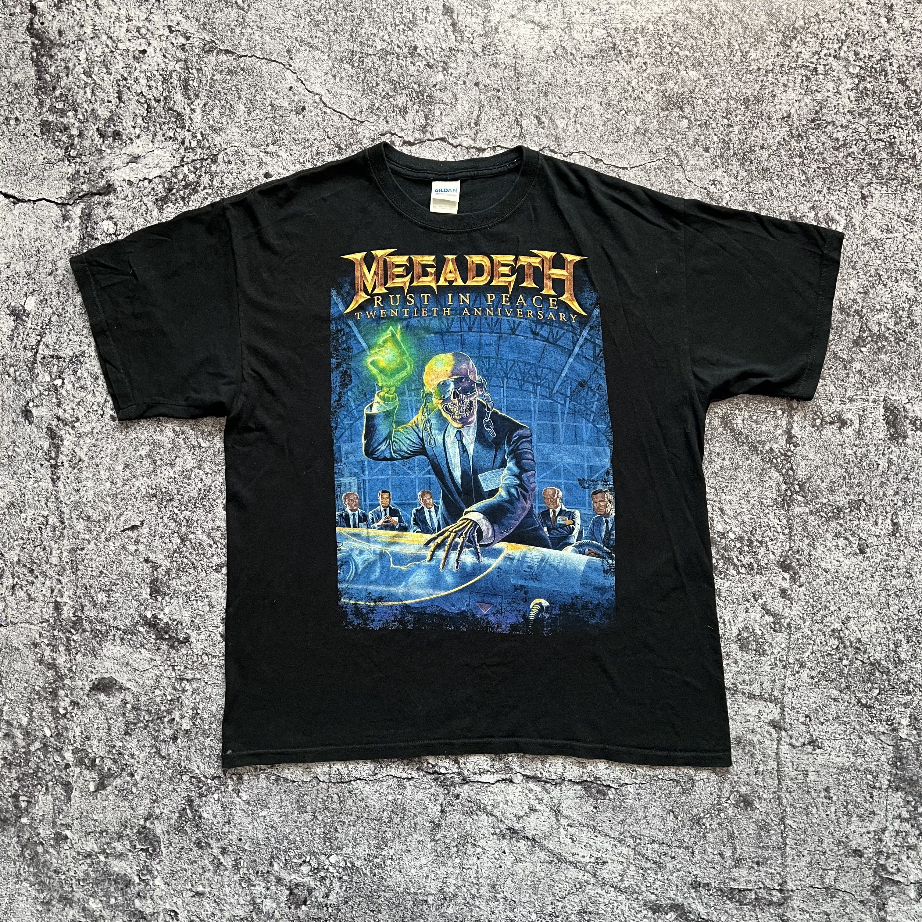 image of Band Tees x Megadeth Vintage Megadeth T-Shirt 90's Big Logo Size XL in Black/Yellow/Blue, Men's