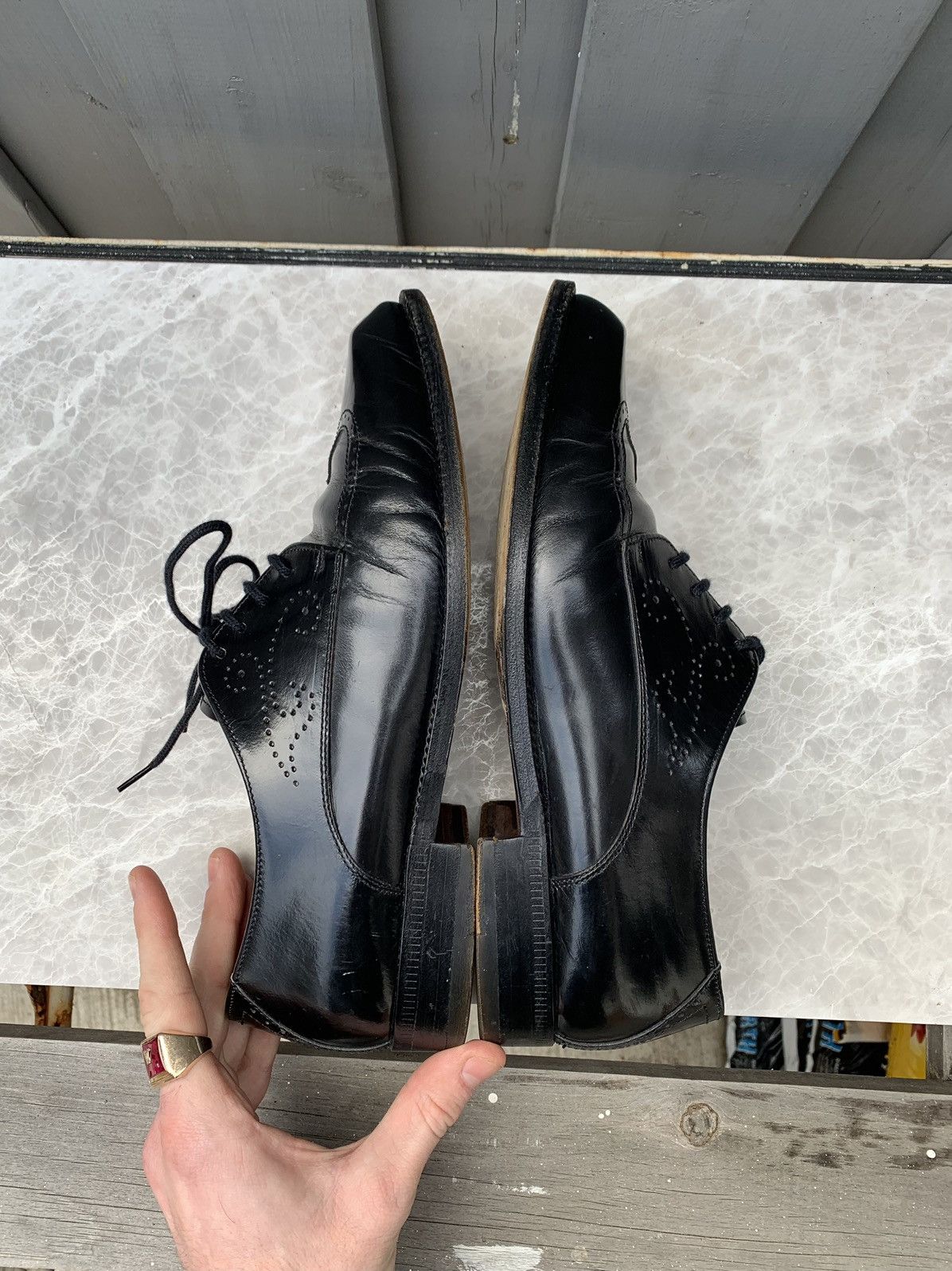 FABI × Vintage Vintage Black Leather Wingtip Derby Shoes Oxford Fabi Mens 8 Size US 8 / EU 41 - 9 Thumbnail