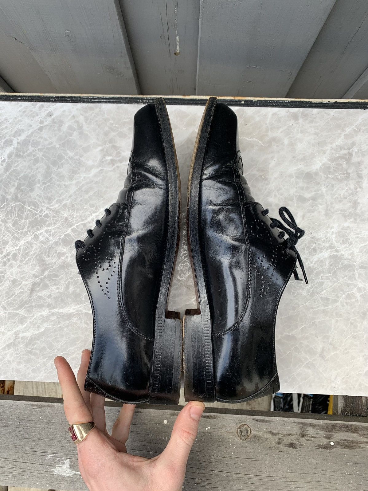 FABI × Vintage Vintage Black Leather Wingtip Derby Shoes Oxford Fabi Mens 8 Size US 8 / EU 41 - 10 Thumbnail