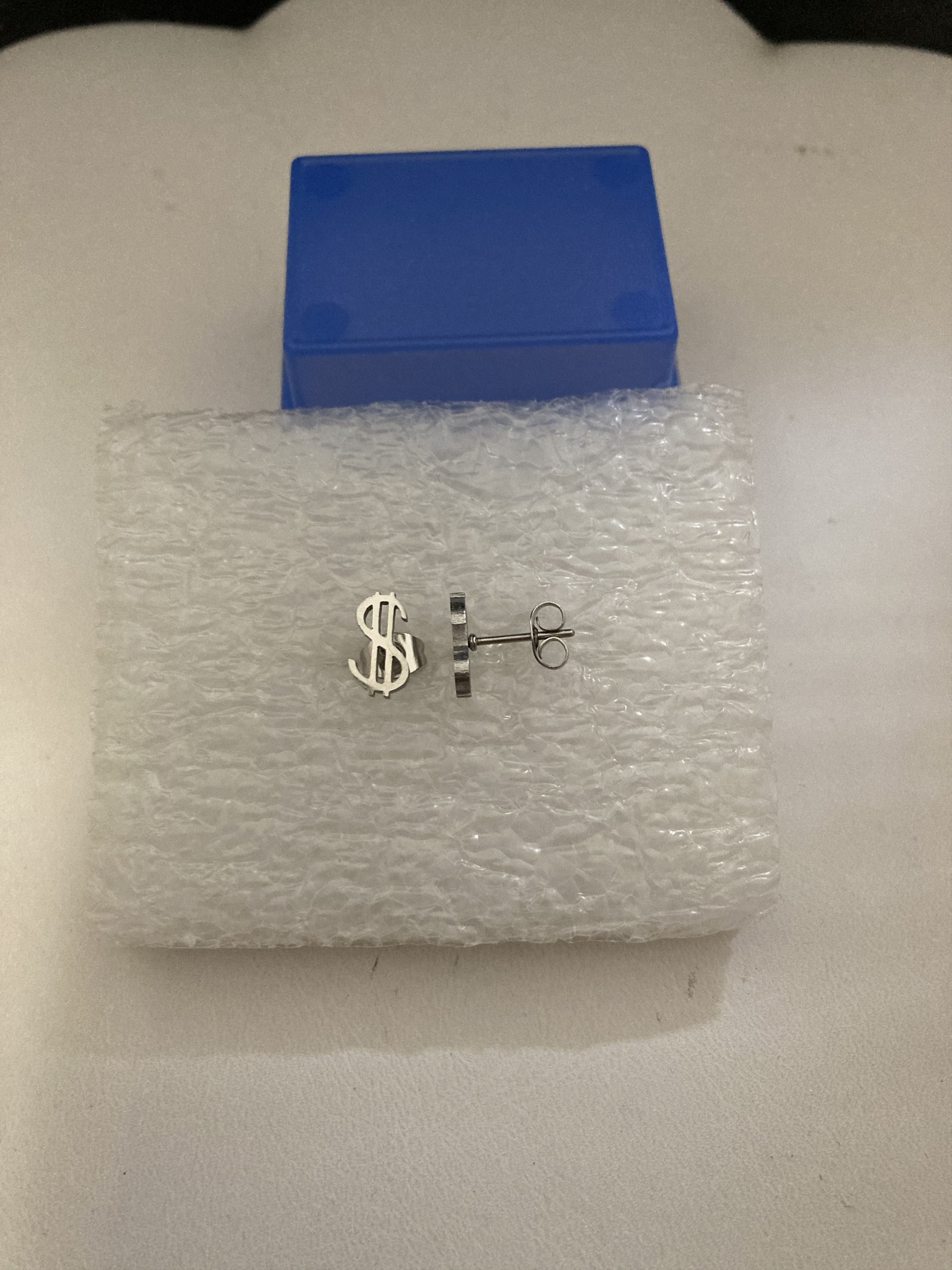 Jewelry x Vintage Dollar Sign Stainless Steel Stud Earrings in Silver, Women's