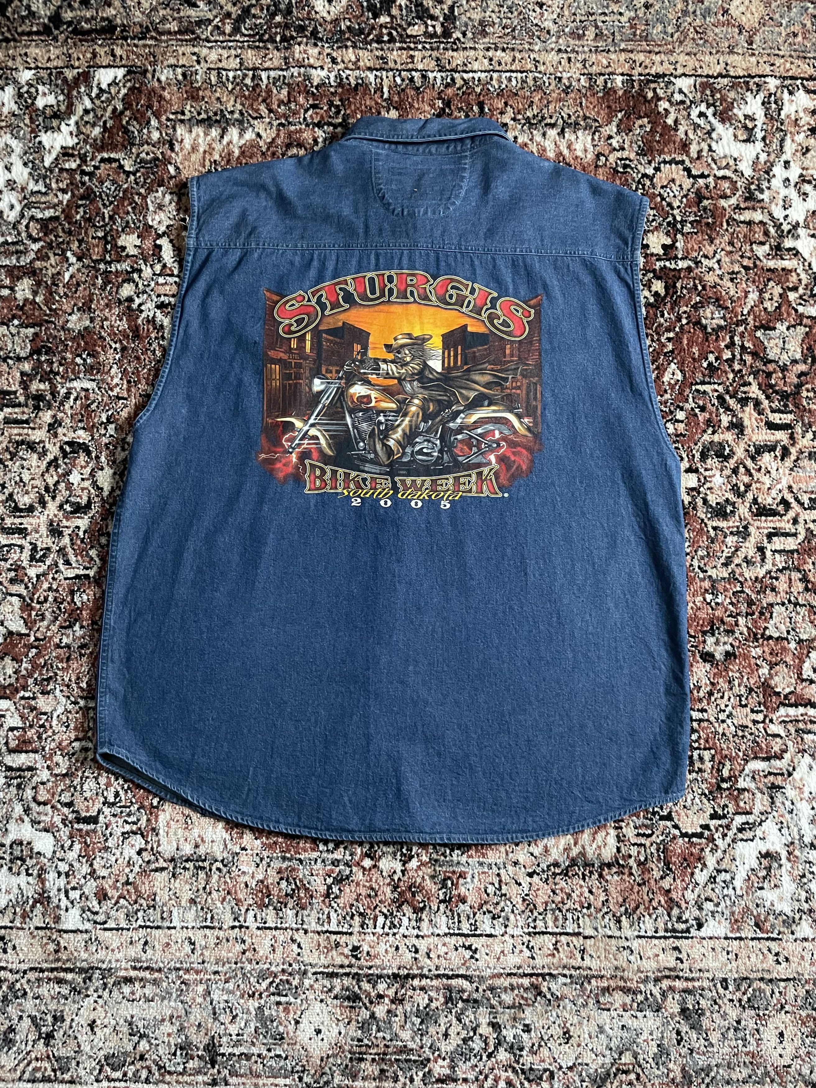 Vintage Sturgis - Blue Denim 2005 Biker Vest Size US XXL / EU 58 / 5 - 2 Thumbnail