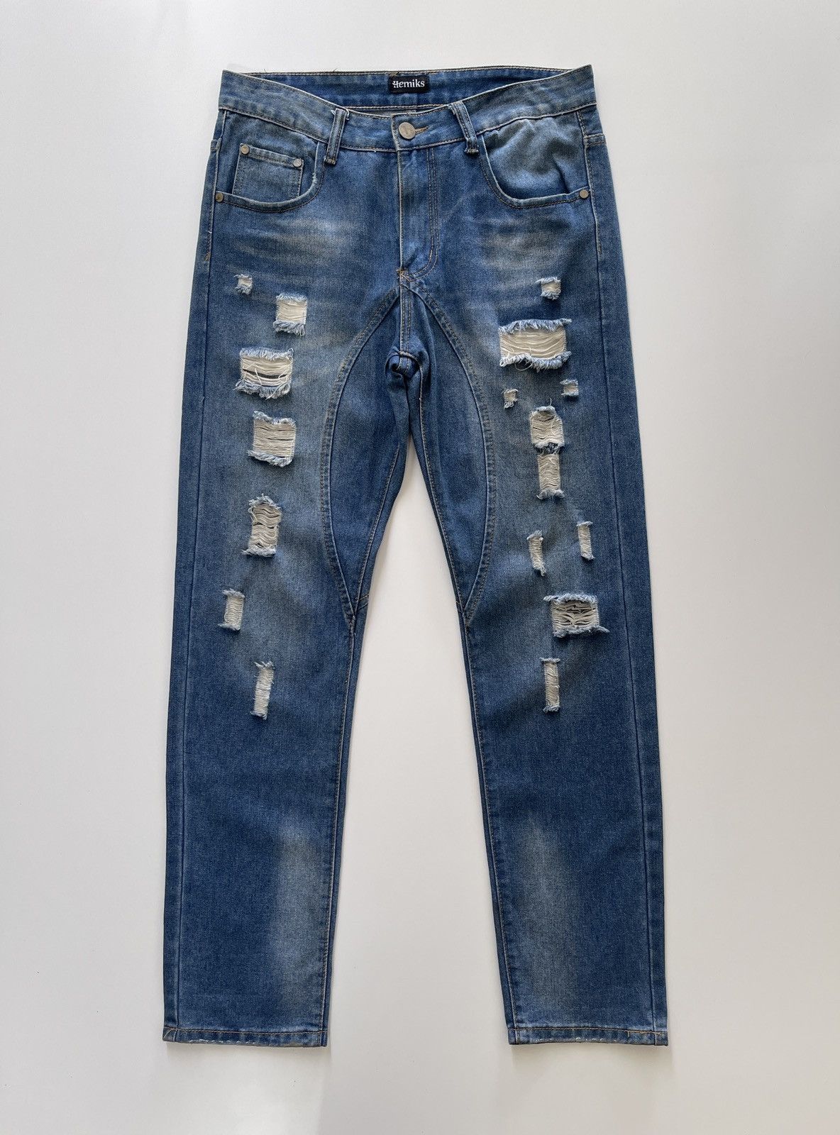 Japanese Brand Hemiks Distressed Blue Denim Size US 33 - 8 Thumbnail