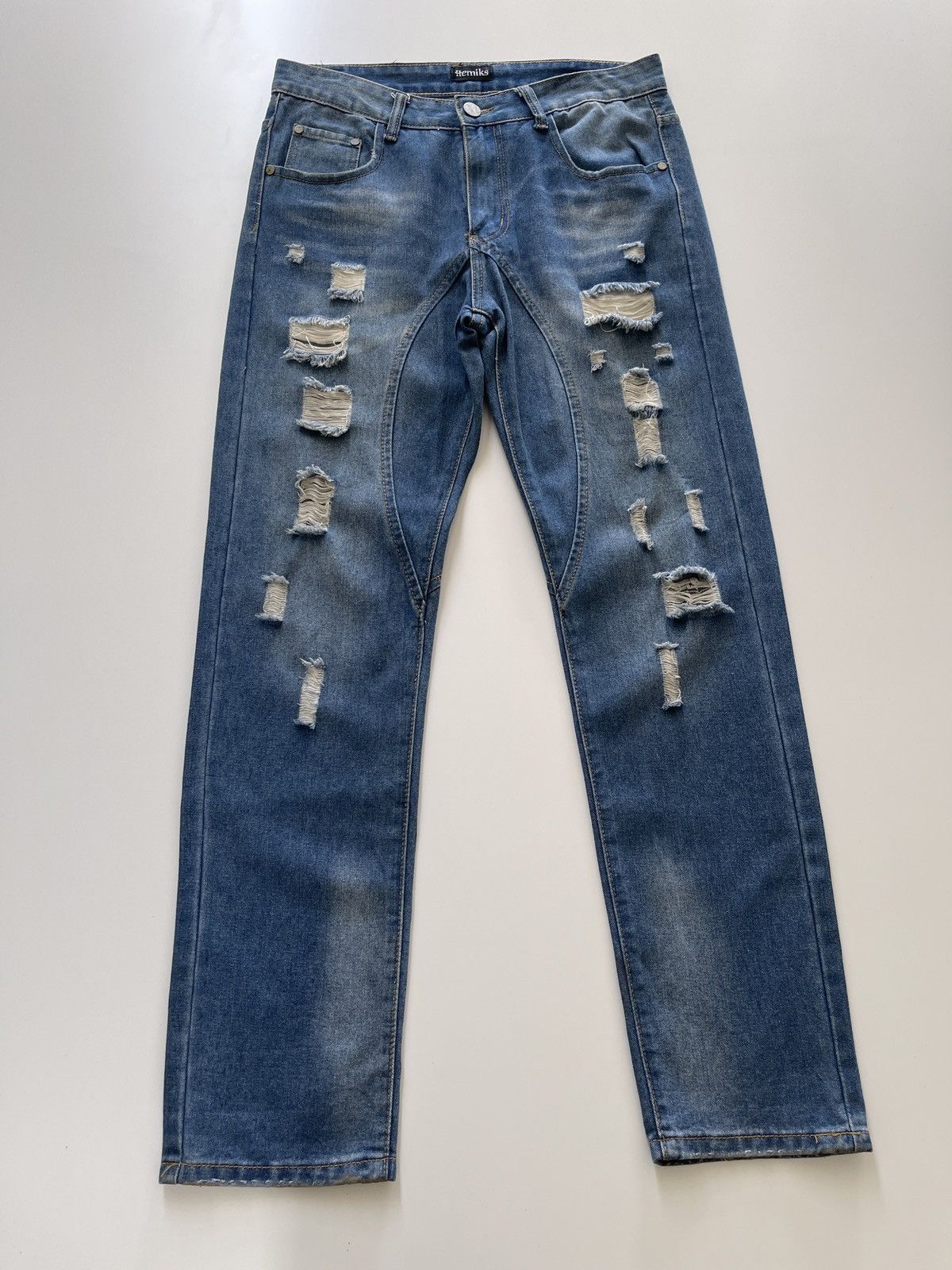 Japanese Brand Hemiks Distressed Blue Denim Size US 33 - 7 Thumbnail