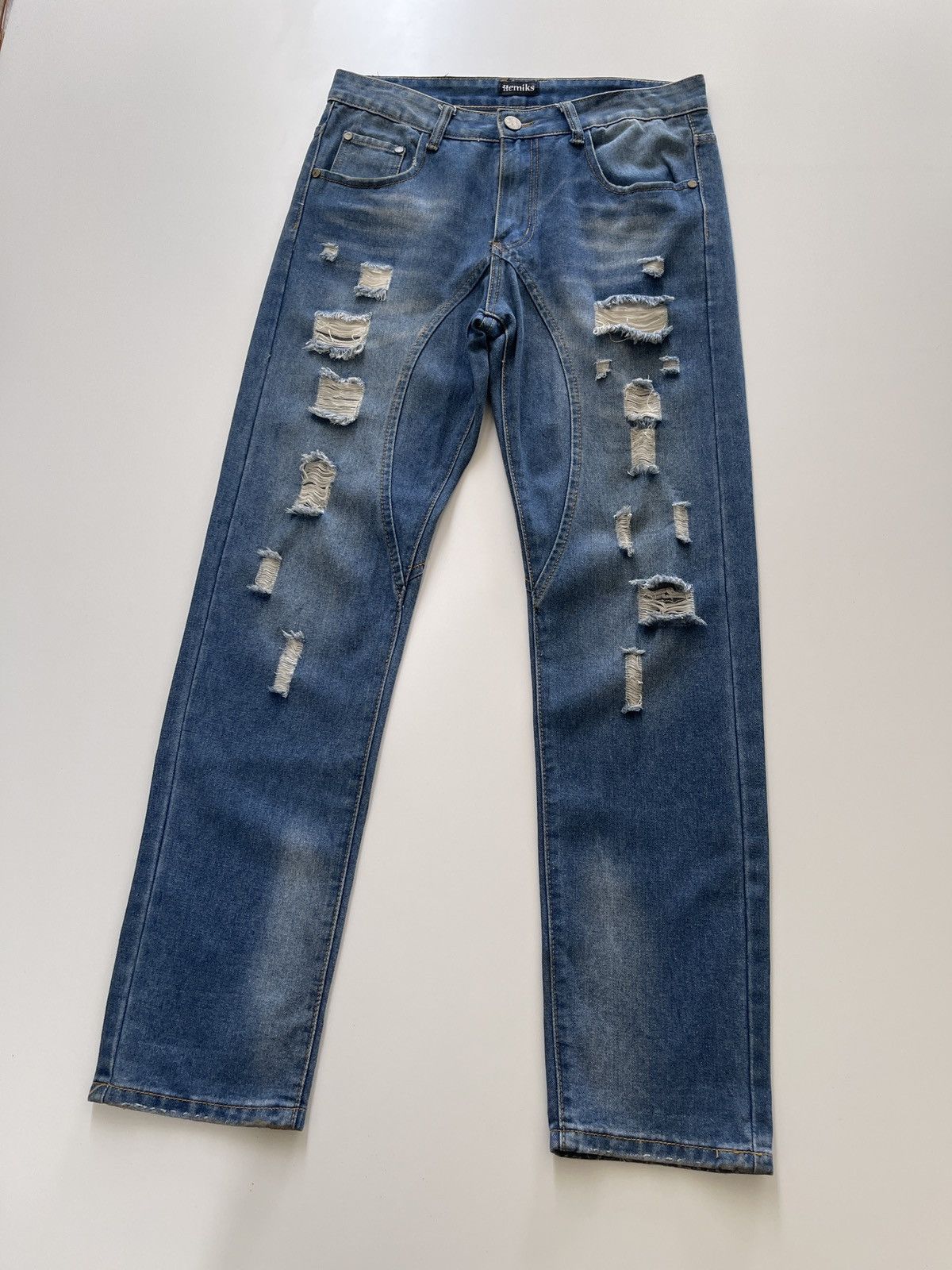 Japanese Brand Hemiks Distressed Blue Denim Size US 33 - 4 Thumbnail