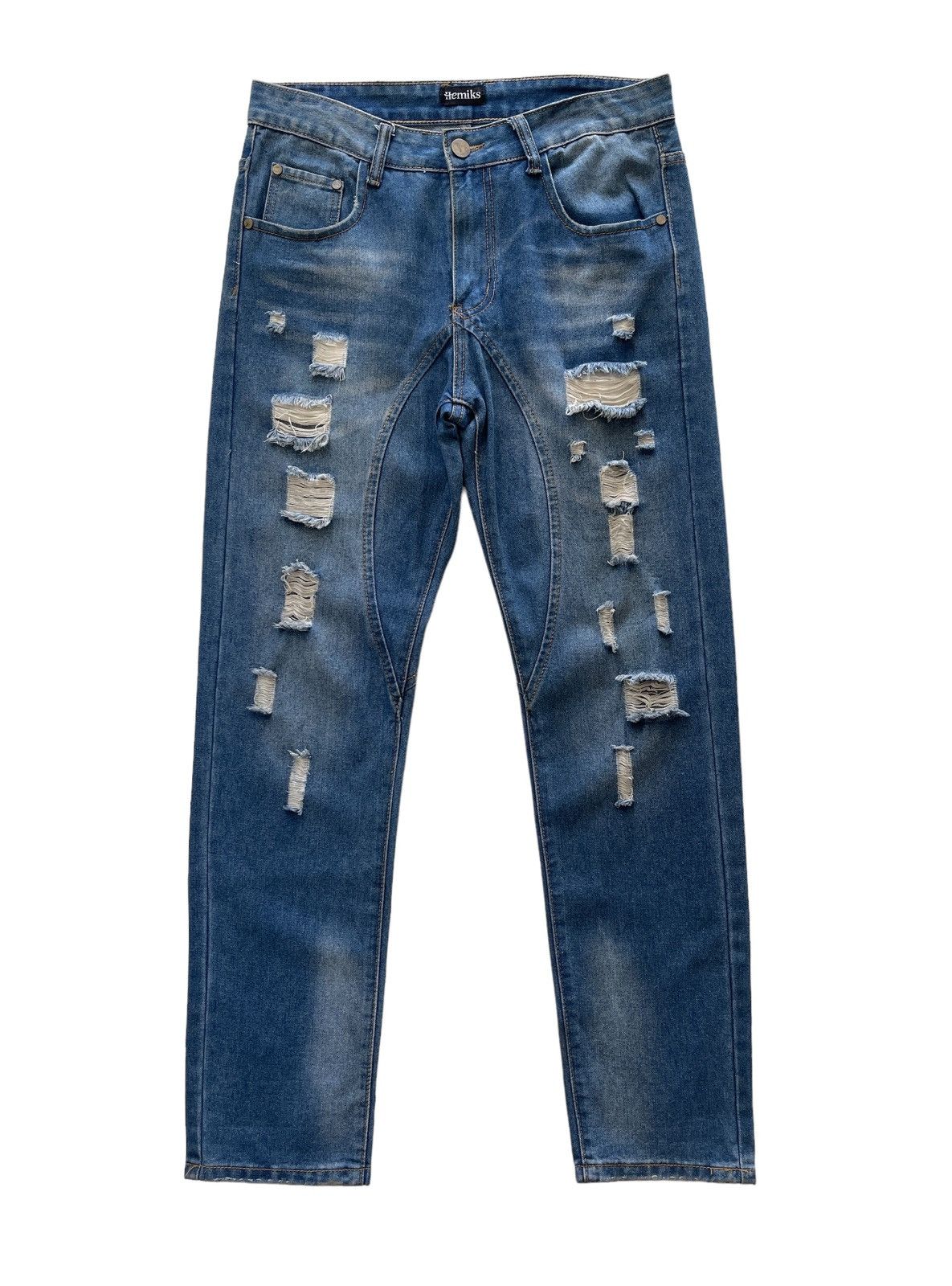 Japanese Brand Hemiks Distressed Blue Denim Size US 33 - 1 Thumbnail