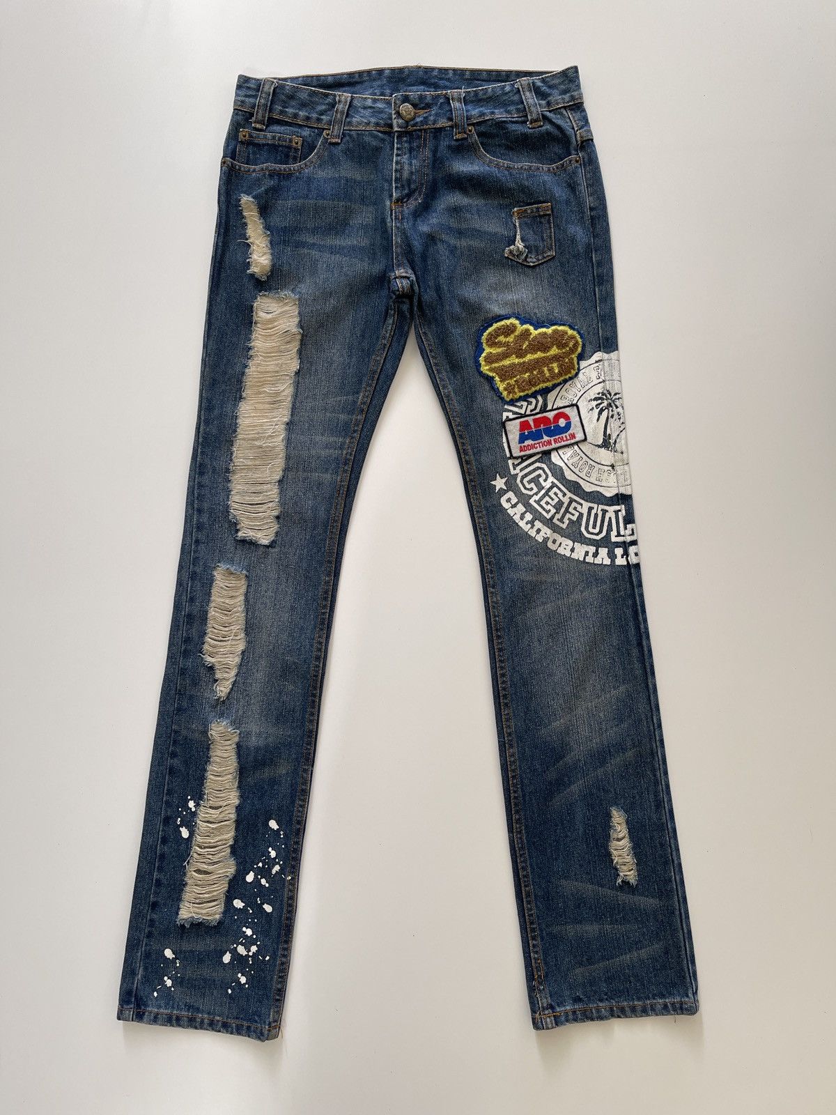 Japanese Brand Rollin Distressed Patched Slim Fit Denim Size 31" - 3 Thumbnail