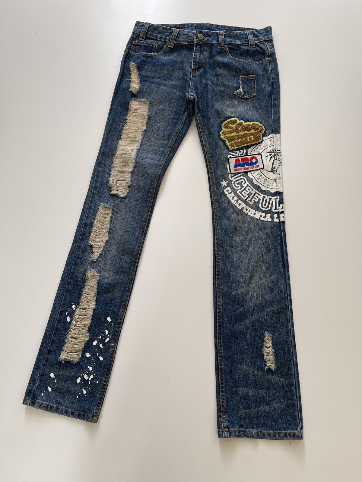 Japanese Brand Rollin Distressed Patched Slim Fit Denim Size 31" - 10 Thumbnail