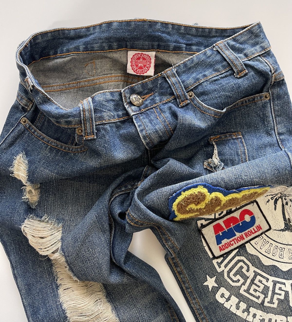 Japanese Brand Rollin Distressed Patched Slim Fit Denim Size 31" - 12 Thumbnail