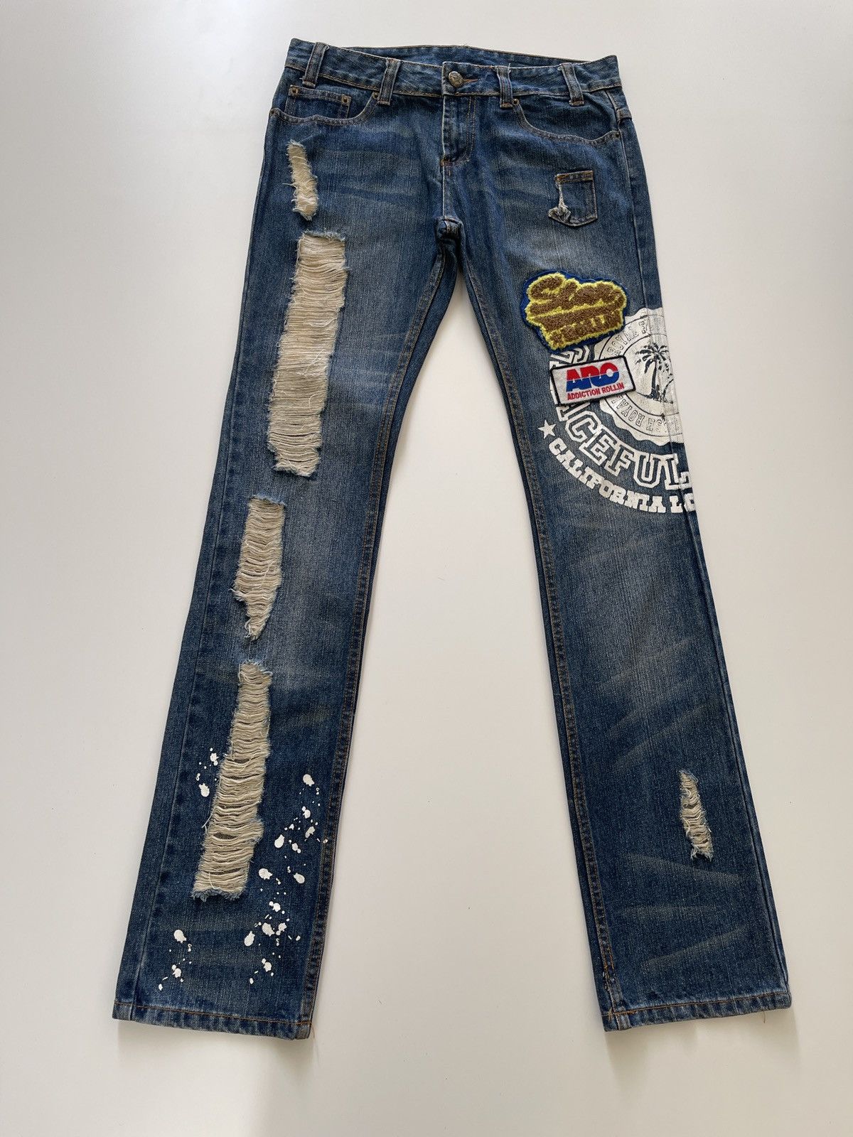 Japanese Brand Rollin Distressed Patched Slim Fit Denim Size 31" - 4 Thumbnail