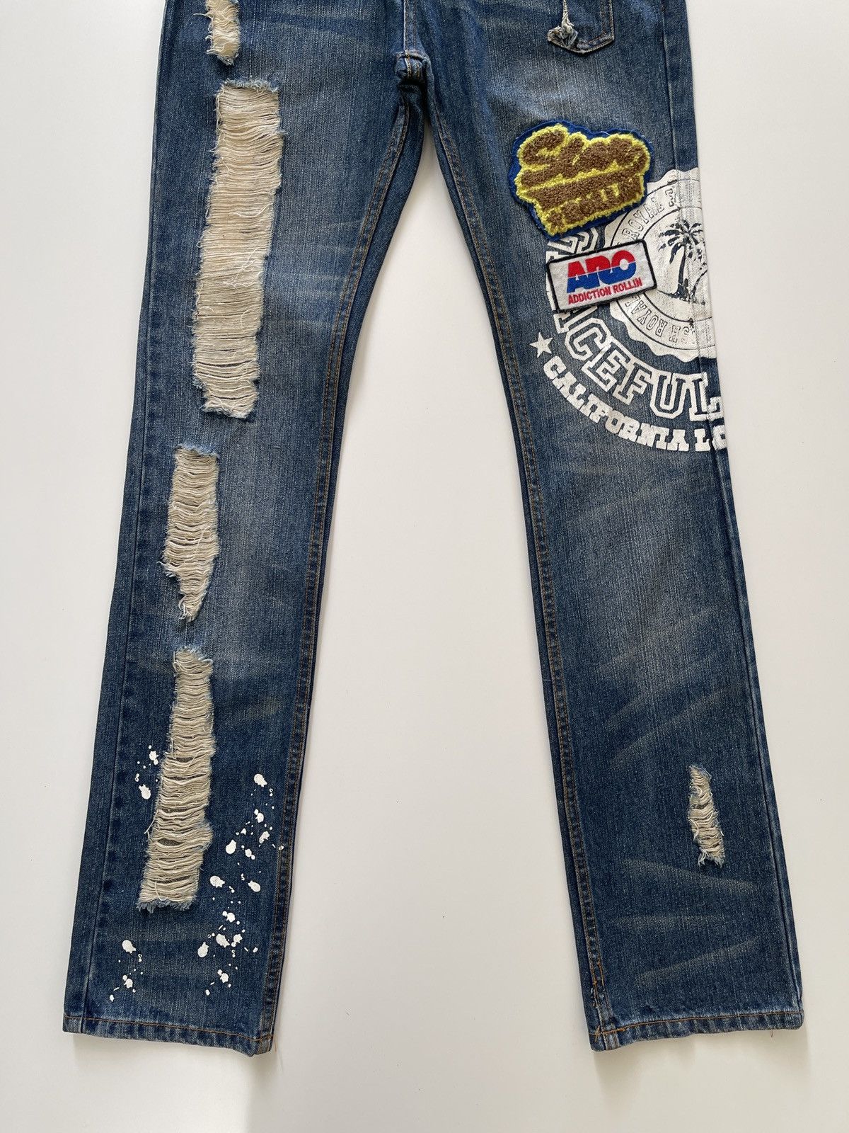 Japanese Brand Rollin Distressed Patched Slim Fit Denim Size 31" - 5 Thumbnail
