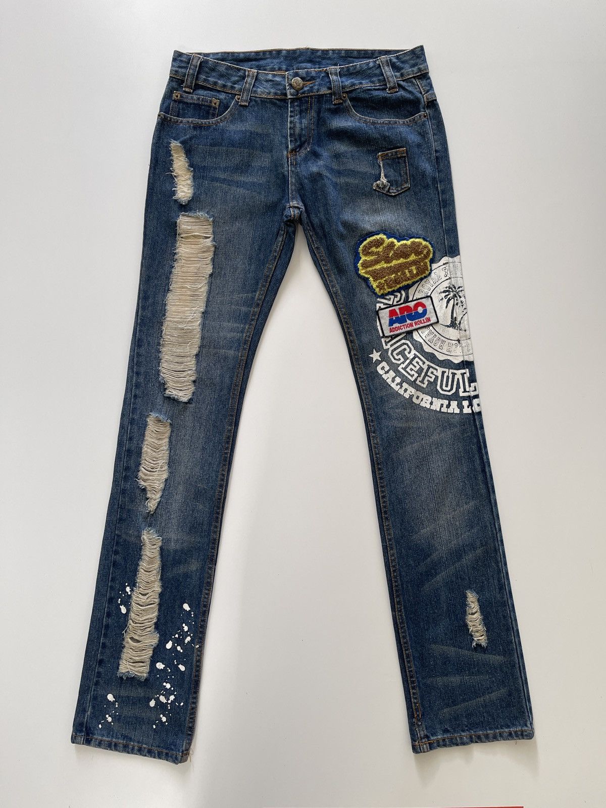 Japanese Brand Rollin Distressed Patched Slim Fit Denim Size 31" - 6 Thumbnail