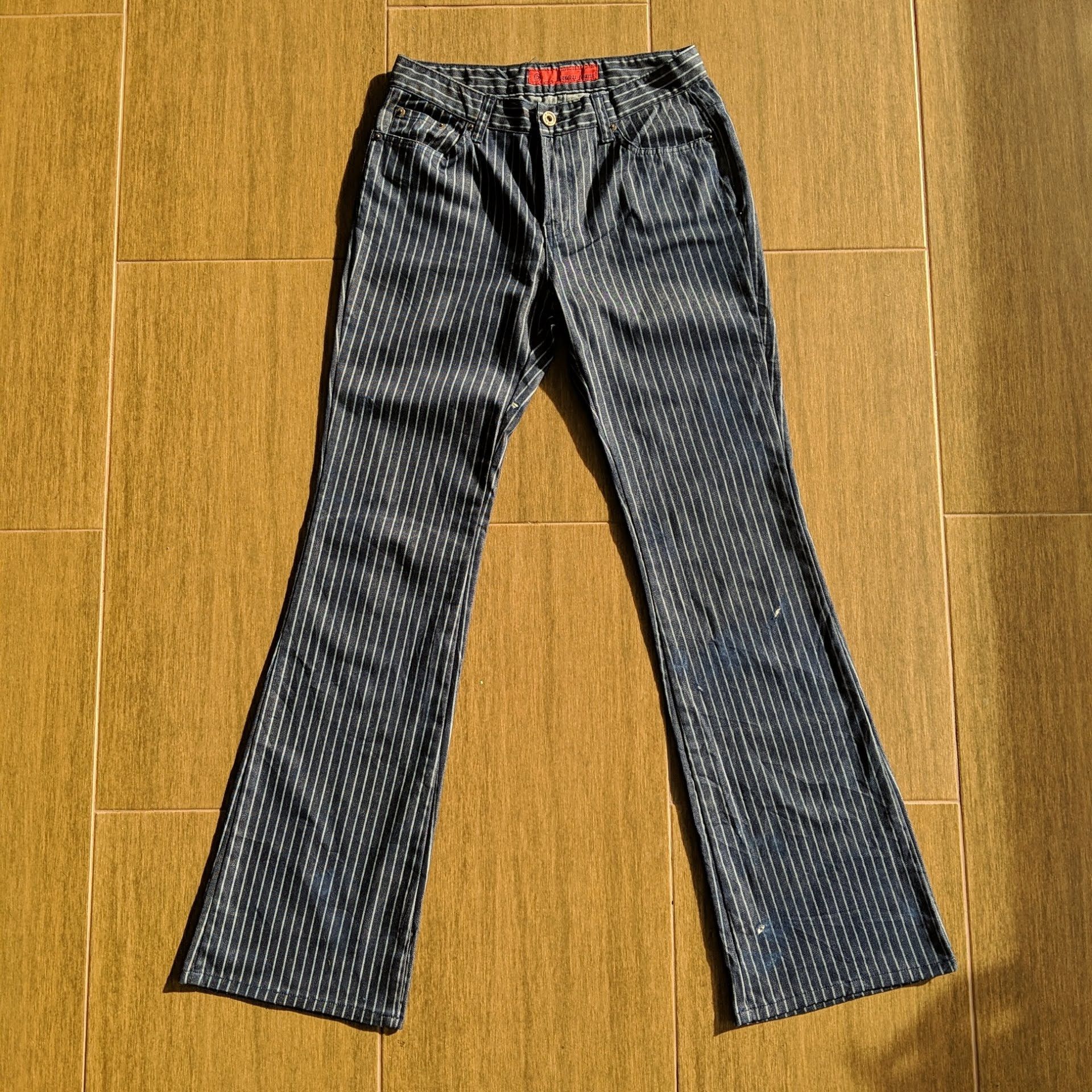image of Over The Stripes Dagu Jeans Stripe Trousers Boot Cut Pants in Blue Stripe, Women's (Size 27)