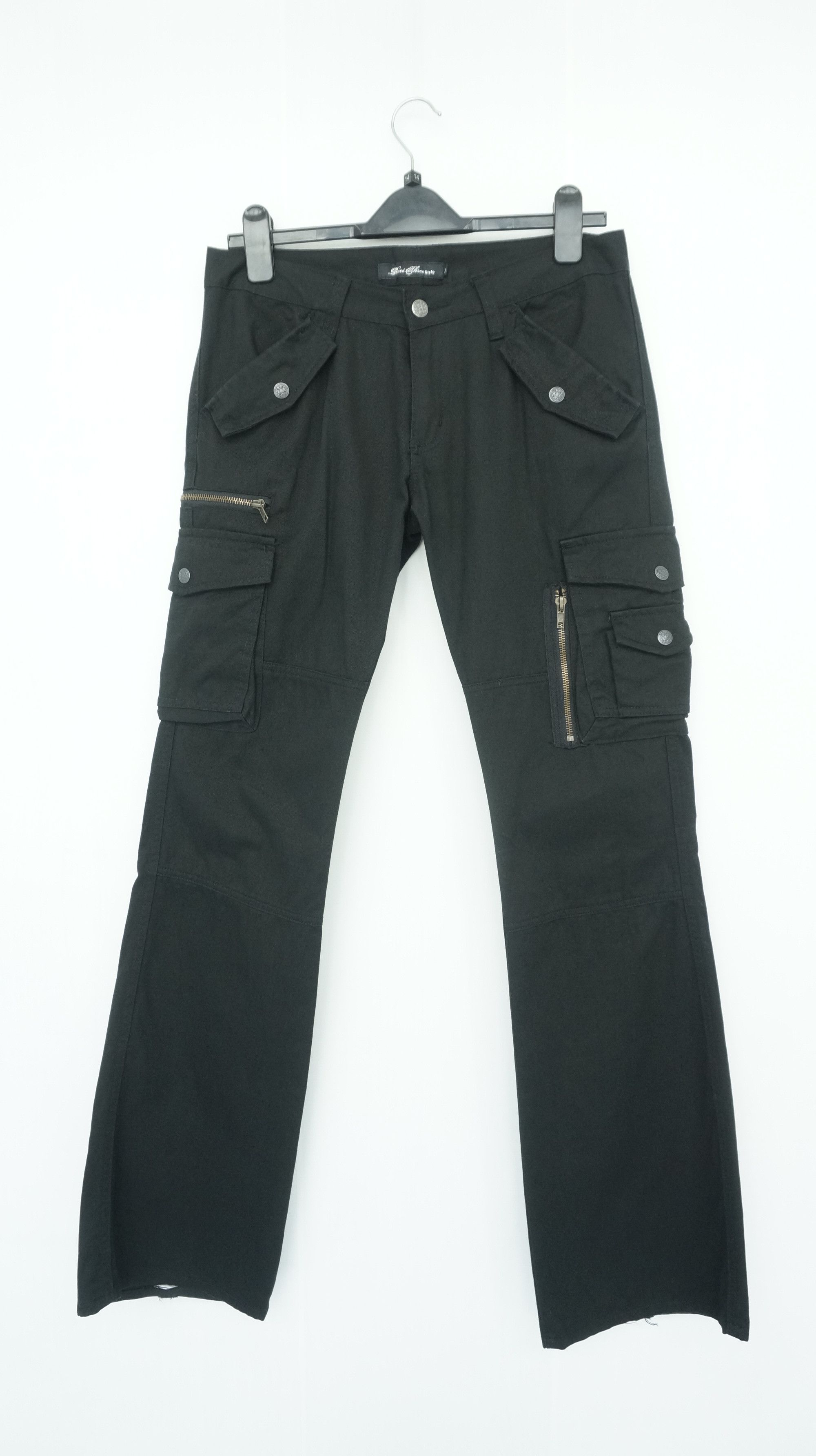 ROOT THREE Low Rise Flare Leg Black Cargo Pants