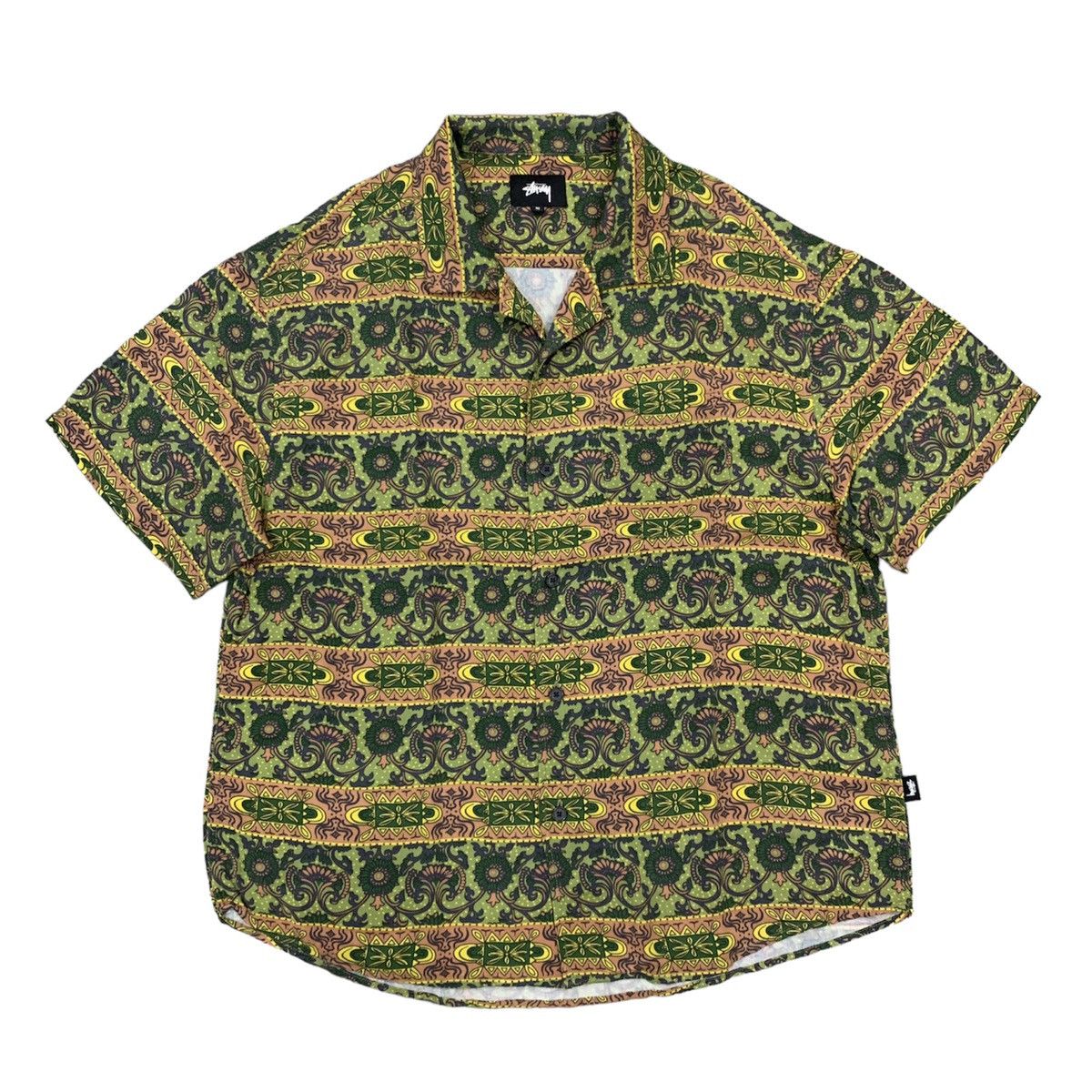 STUSSY short sleeve shirt/XL/rayon/BRW/check/open collar