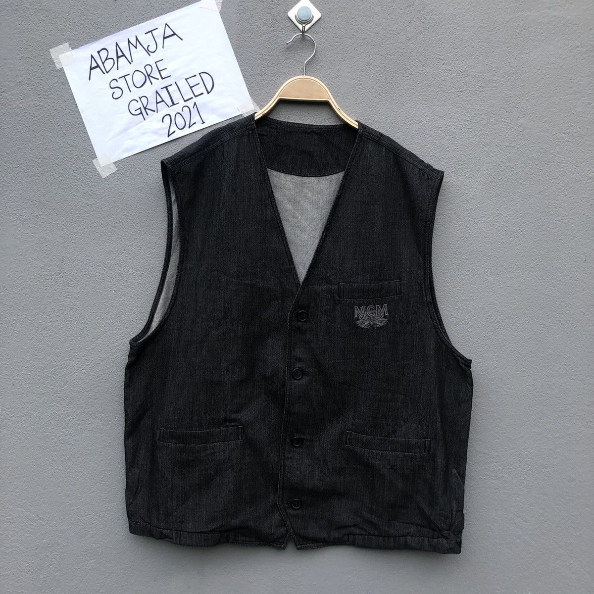 image of Vintage MCM Button Ups Vest Jacket in Black, Men's (Size 2XL)