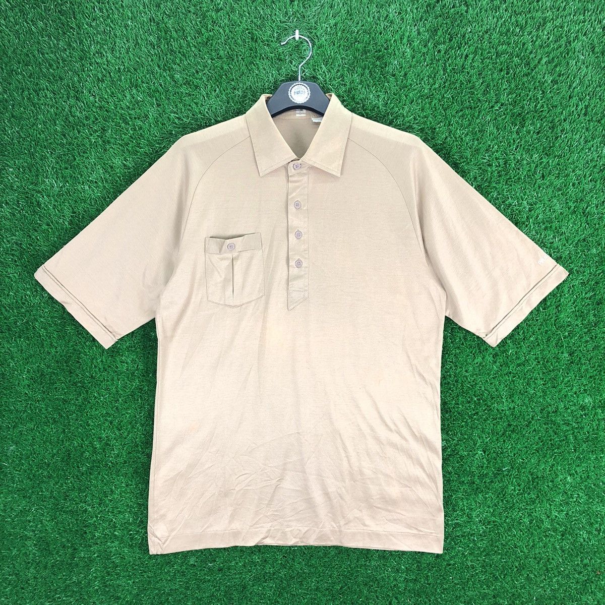 image of Vintage Vintagw 80's Polo T-Shirt Single Pocket By Pinseeker in Dark Nude, Men's (Size Medium)