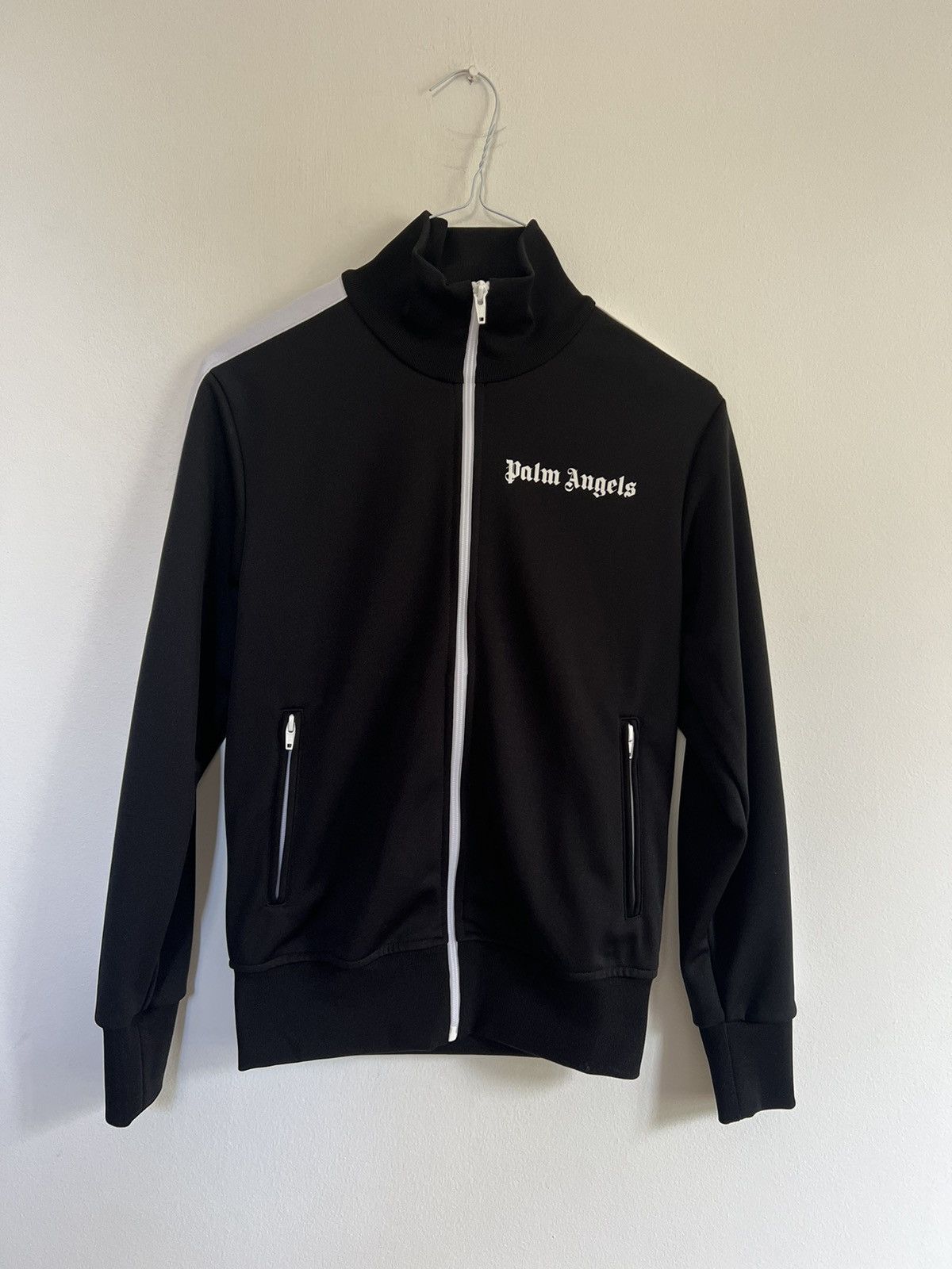 Palm Angels Track Zip Up Hooded Sweatshirt Black | Grailed