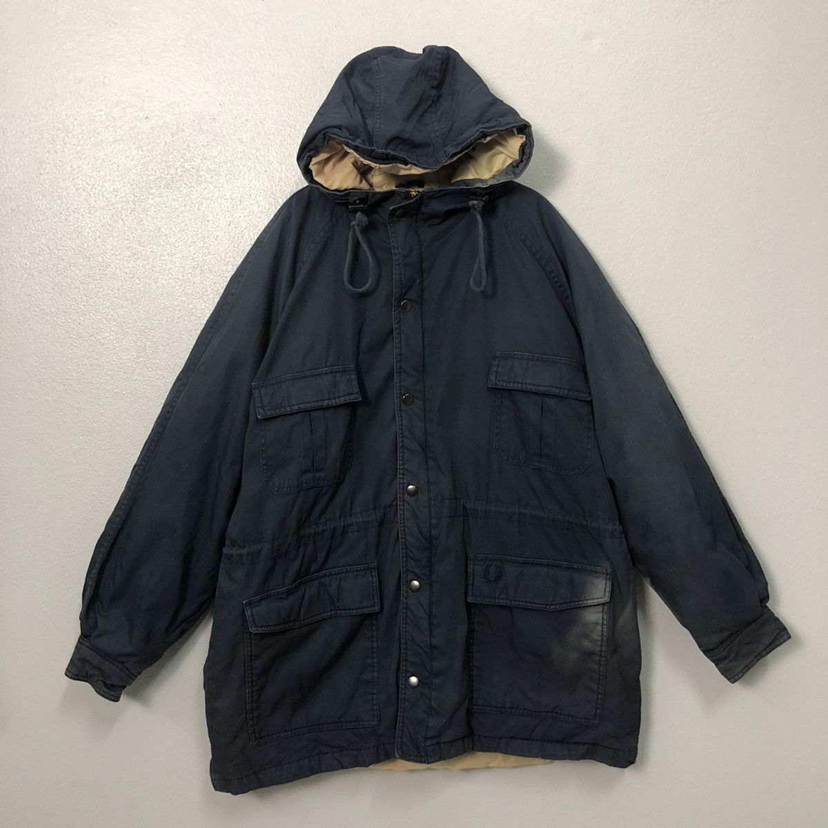 image of Faded Glory x Fred Perry Vintage Fred Perry Faded Zipper Up Multipocket Hoodie Jacket in Dark Blue 