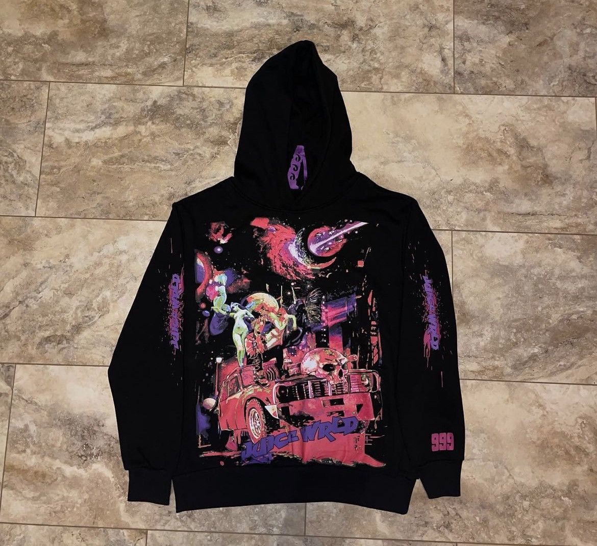 image of 999 Club x Vlone Small Juice Wrld X Vlone Galaxy Hoodie Black Fw21, Men's