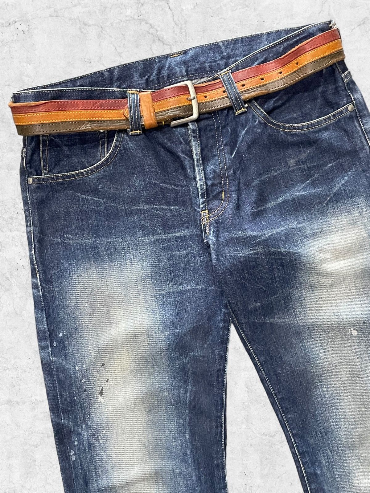 Tornado Mart Vintage Tornado Mart Paint Splatter Denim With Leather Belt Size US 32 / EU 48 - 4 Thumbnail