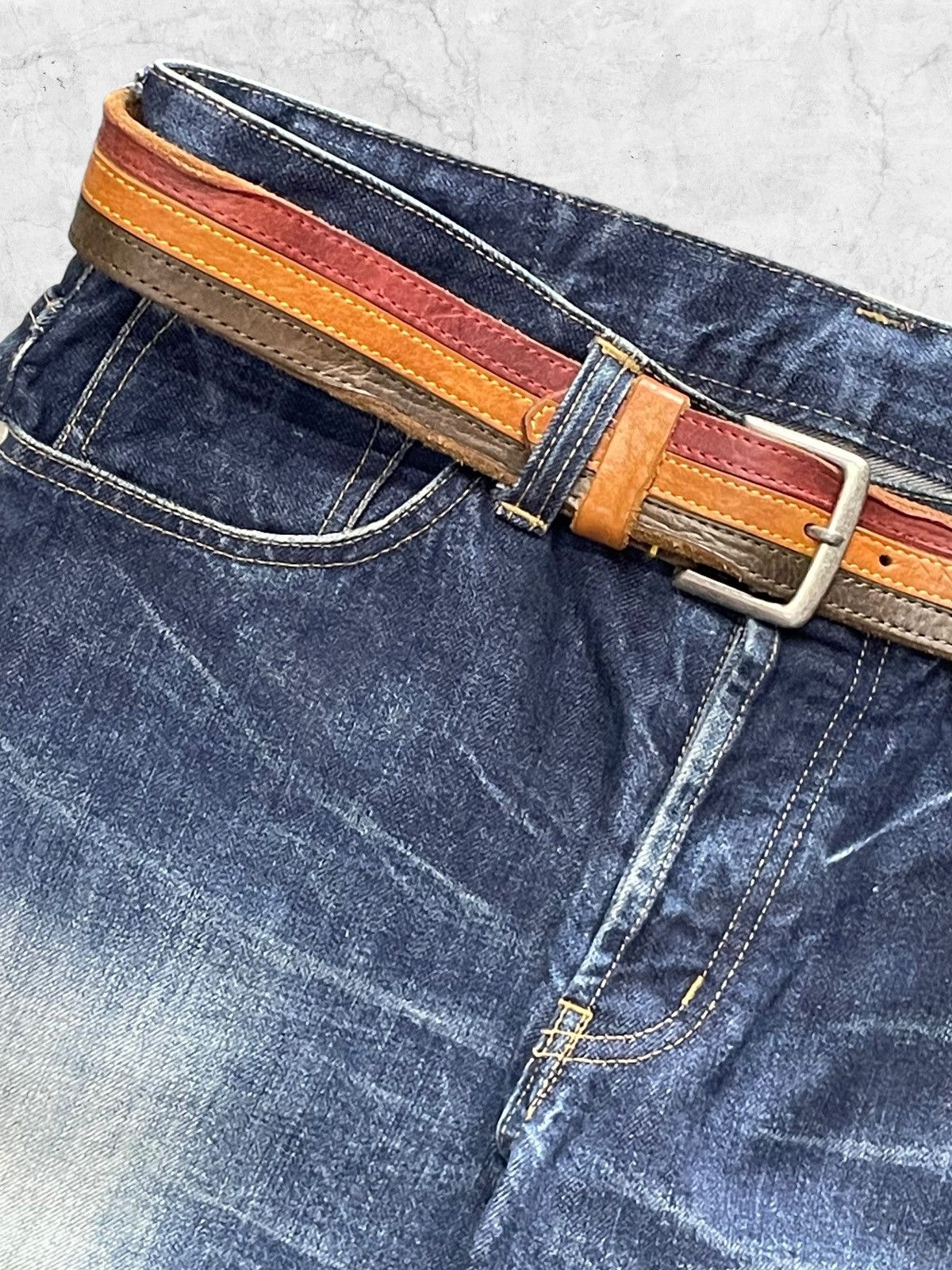 Tornado Mart Vintage Tornado Mart Paint Splatter Denim With Leather Belt Size US 32 / EU 48 - 5 Thumbnail