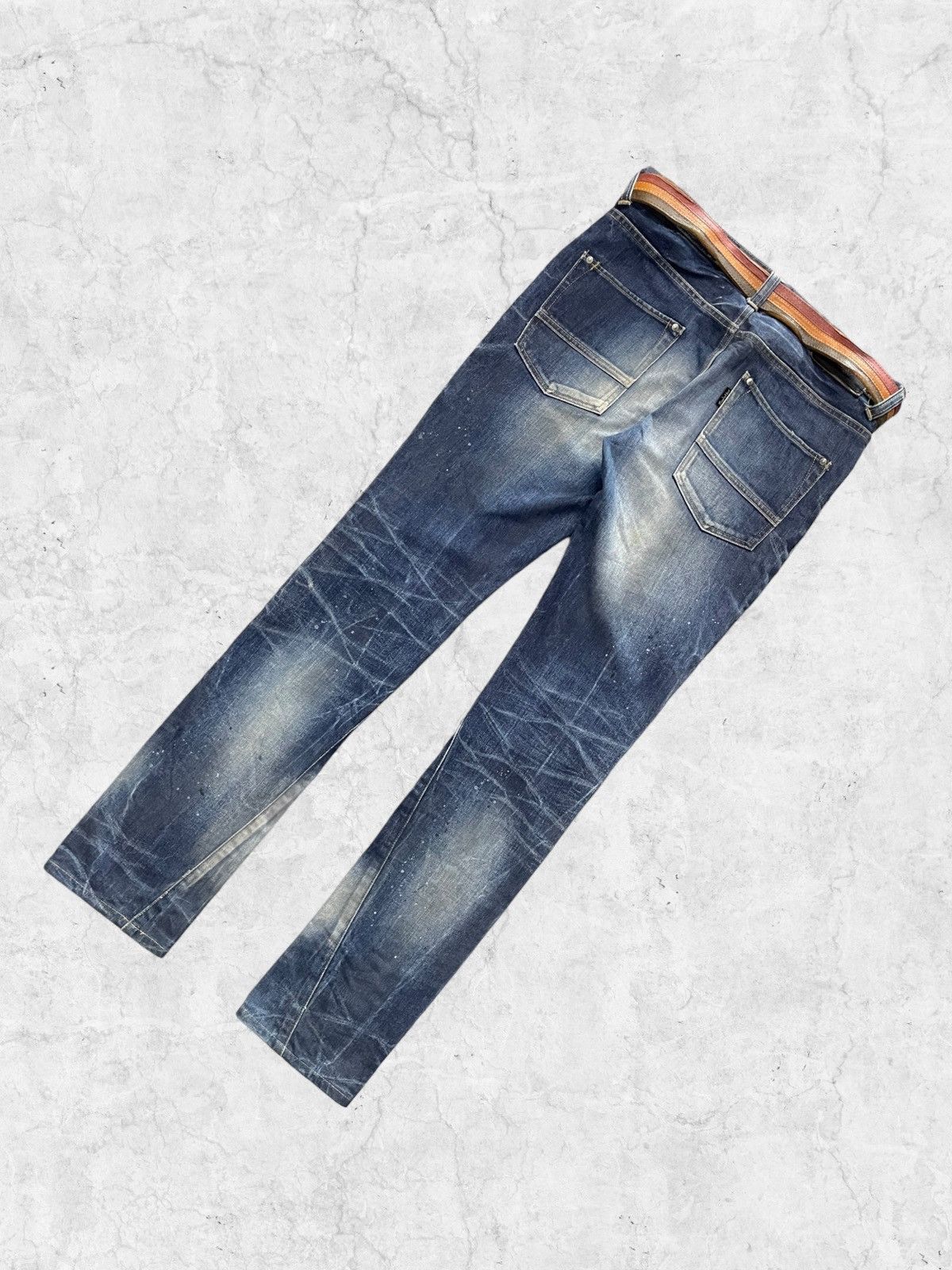 Tornado Mart Vintage Tornado Mart Paint Splatter Denim With Leather Belt Size US 32 / EU 48 - 8 Thumbnail
