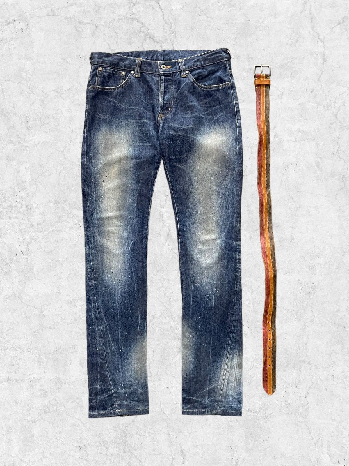 Tornado Mart Vintage Tornado Mart Paint Splatter Denim With Leather Belt Size US 32 / EU 48 - 3 Thumbnail
