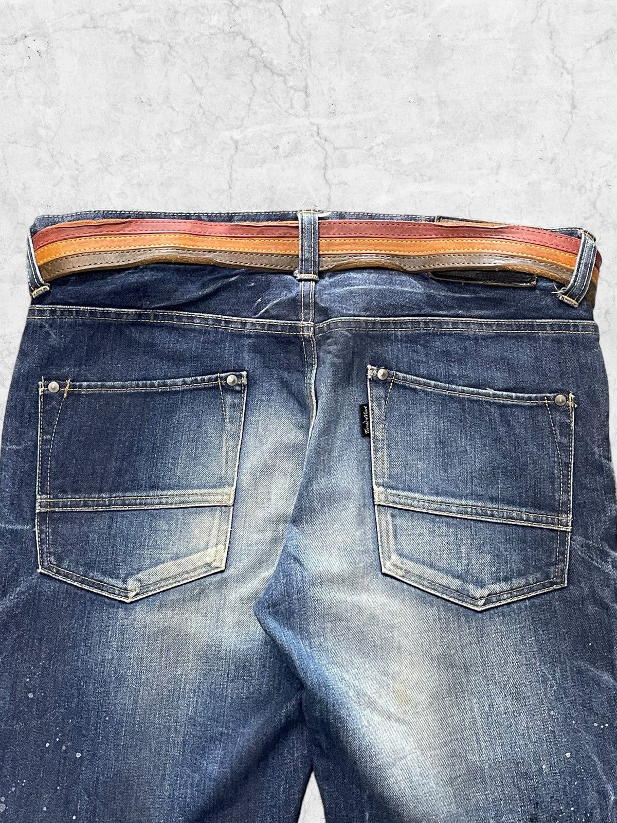 Tornado Mart Vintage Tornado Mart Paint Splatter Denim With Leather Belt Size US 32 / EU 48 - 9 Thumbnail