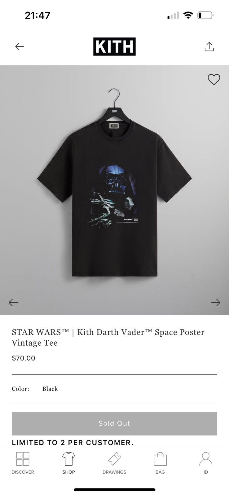 Kith KITH STAR WARS VADER SPACE POSTER VINTAGE TEE | Grailed