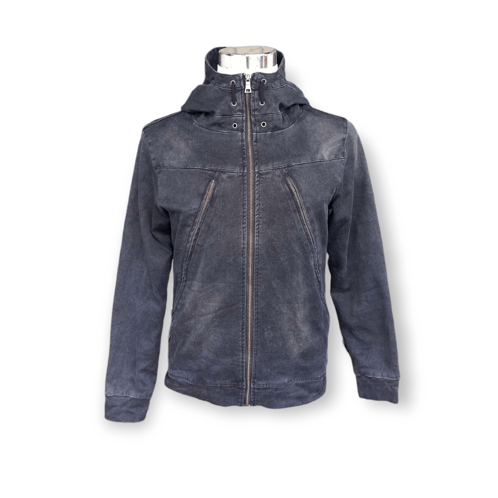 image of Distressed Denim x Morgan Homme Washed Distressed Black Hooded Jacket in Washed Black (Size Medium)