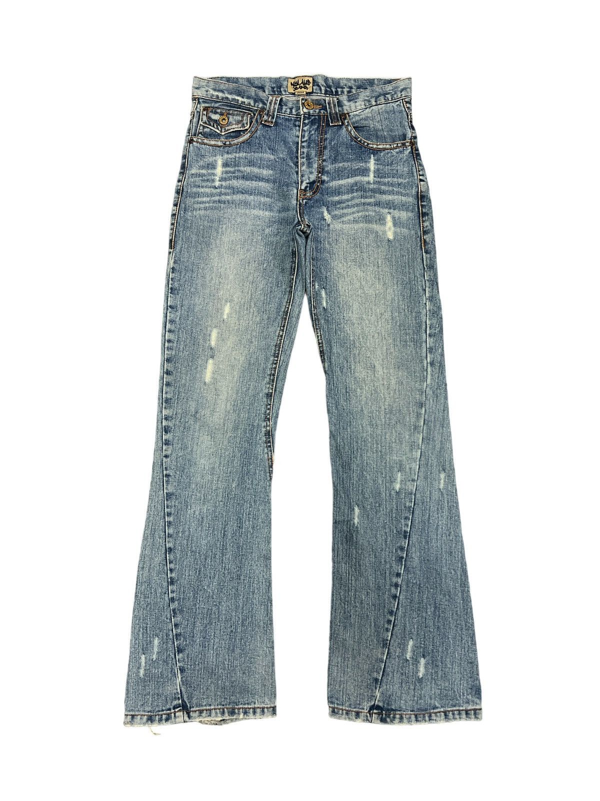 Japanese Brand FLARED💥THRASHED NYLAUS TWIST RIPPED DENIM PANT Size US 31 - 1 Thumbnail