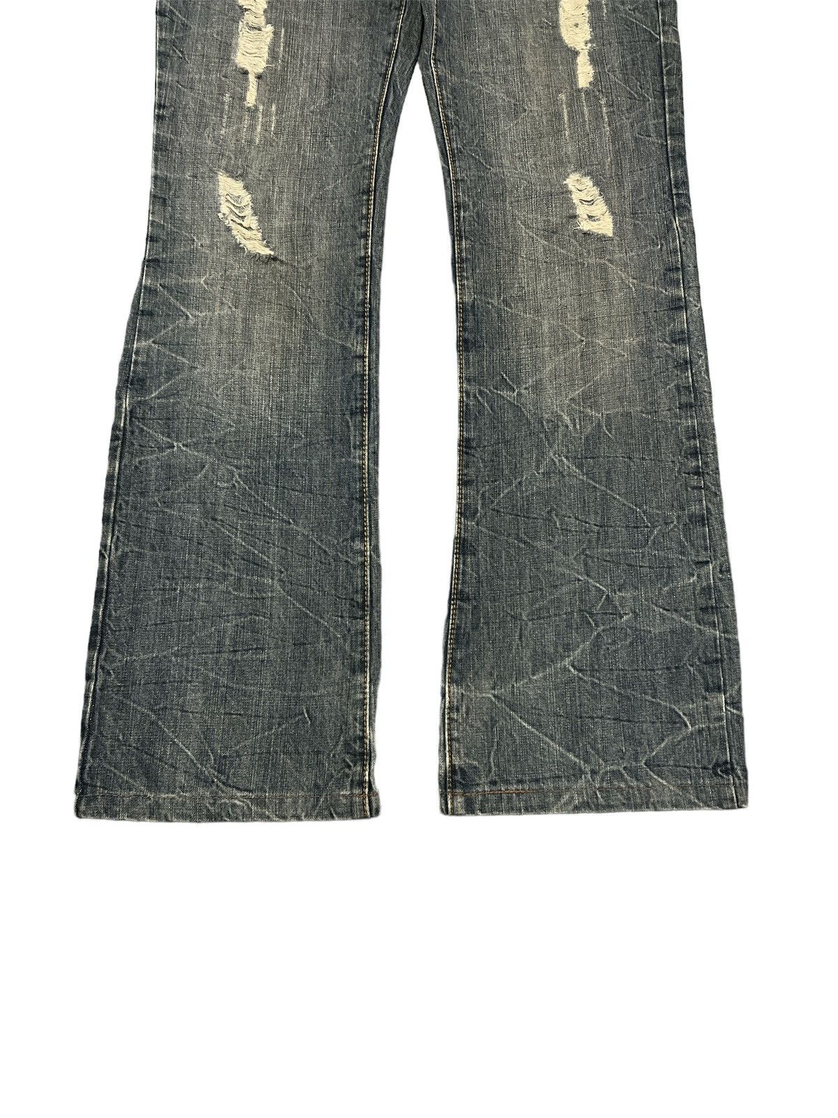 Japanese Brand × Vintage FLARED💥THRASHED SEMANTIC DESIGN RIPPED DENIM PANT Size US 30 / EU 46 - 3 Thumbnail
