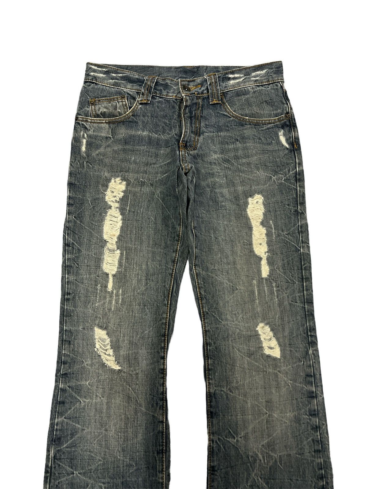 Japanese Brand × Vintage FLARED💥THRASHED SEMANTIC DESIGN RIPPED DENIM PANT Size US 30 / EU 46 - 2 Thumbnail
