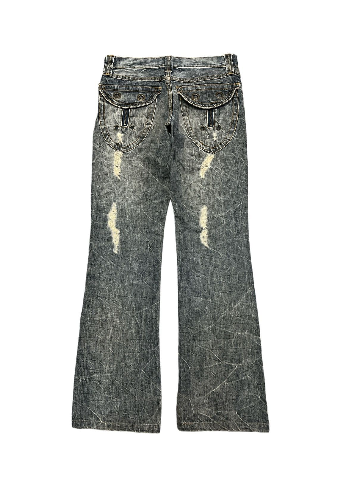 Japanese Brand × Vintage FLARED💥THRASHED SEMANTIC DESIGN RIPPED DENIM PANT Size US 30 / EU 46 - 5 Thumbnail