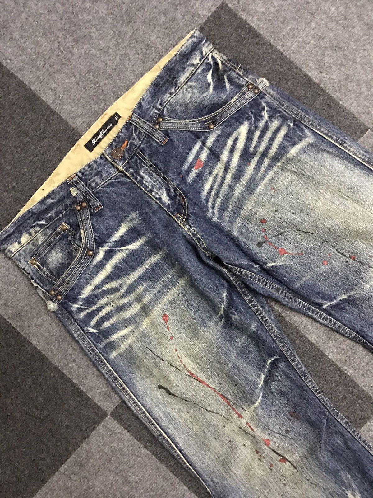 Japanese Brand Flare🔥D123 Root Three Japan Paint Splatter Flare Denim Size US 35 - 4 Thumbnail