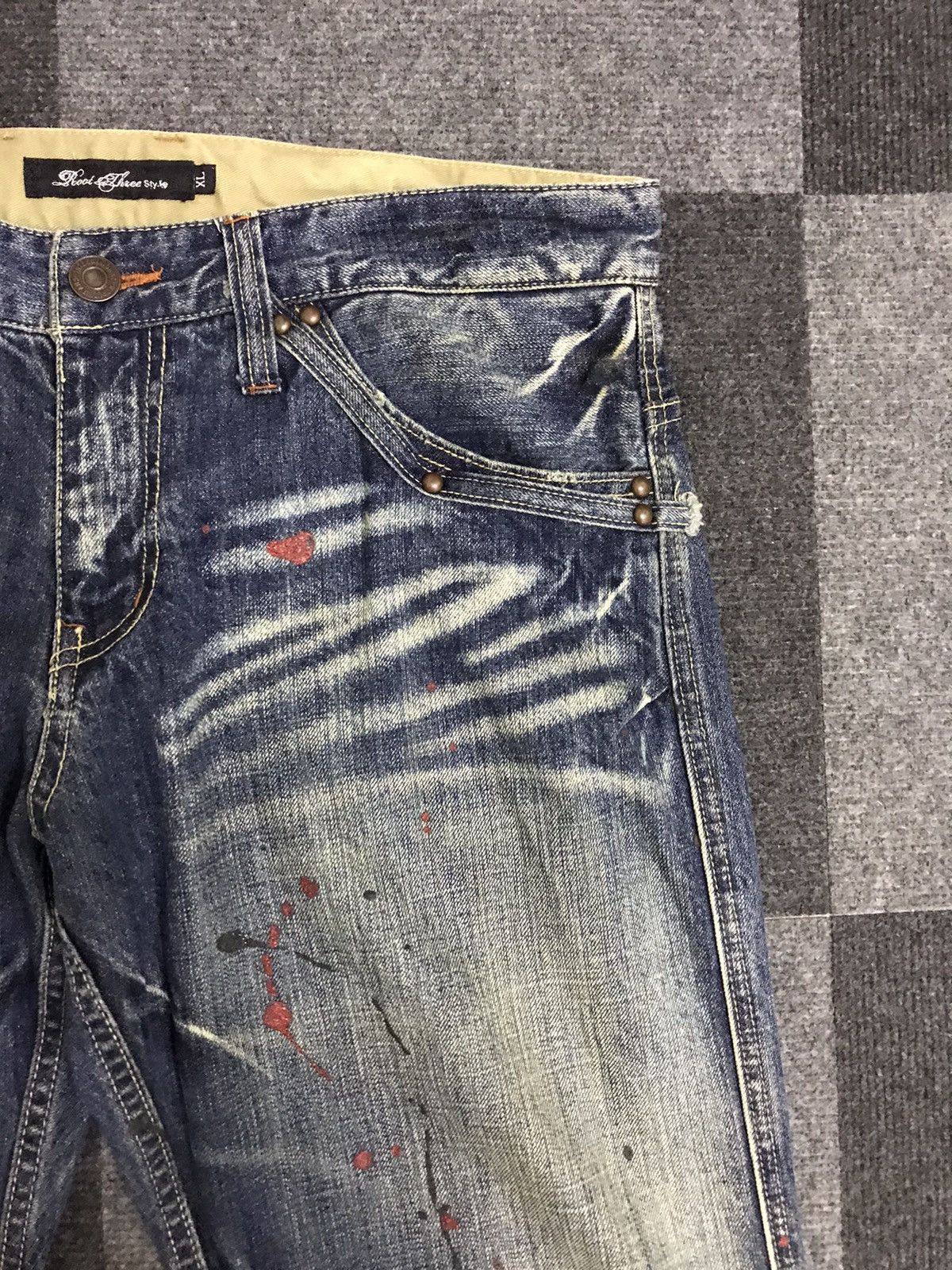 Japanese Brand Flare🔥D123 Root Three Japan Paint Splatter Flare Denim Size US 35 - 8 Thumbnail
