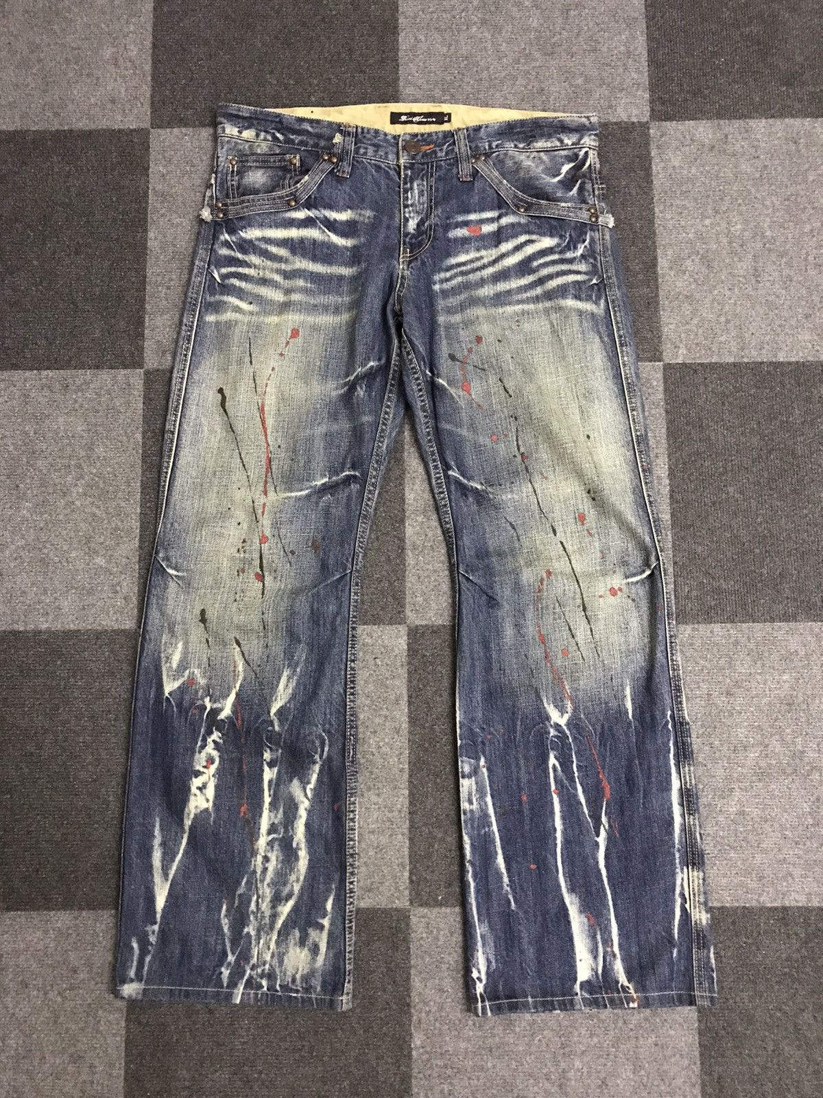 Japanese Brand Flare🔥D123 Root Three Japan Paint Splatter Flare Denim Size US 35 - 3 Thumbnail