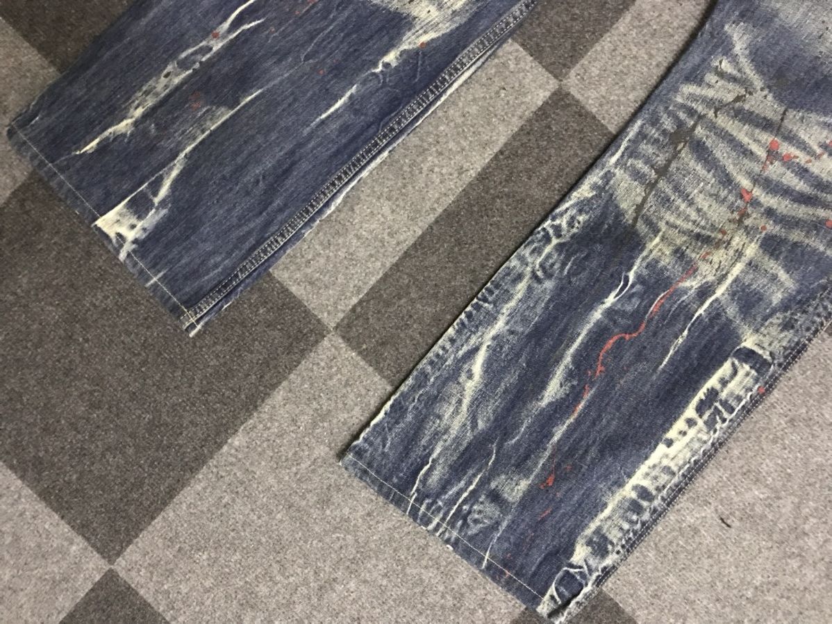 Japanese Brand Flare🔥D123 Root Three Japan Paint Splatter Flare Denim Size US 35 - 17 Thumbnail