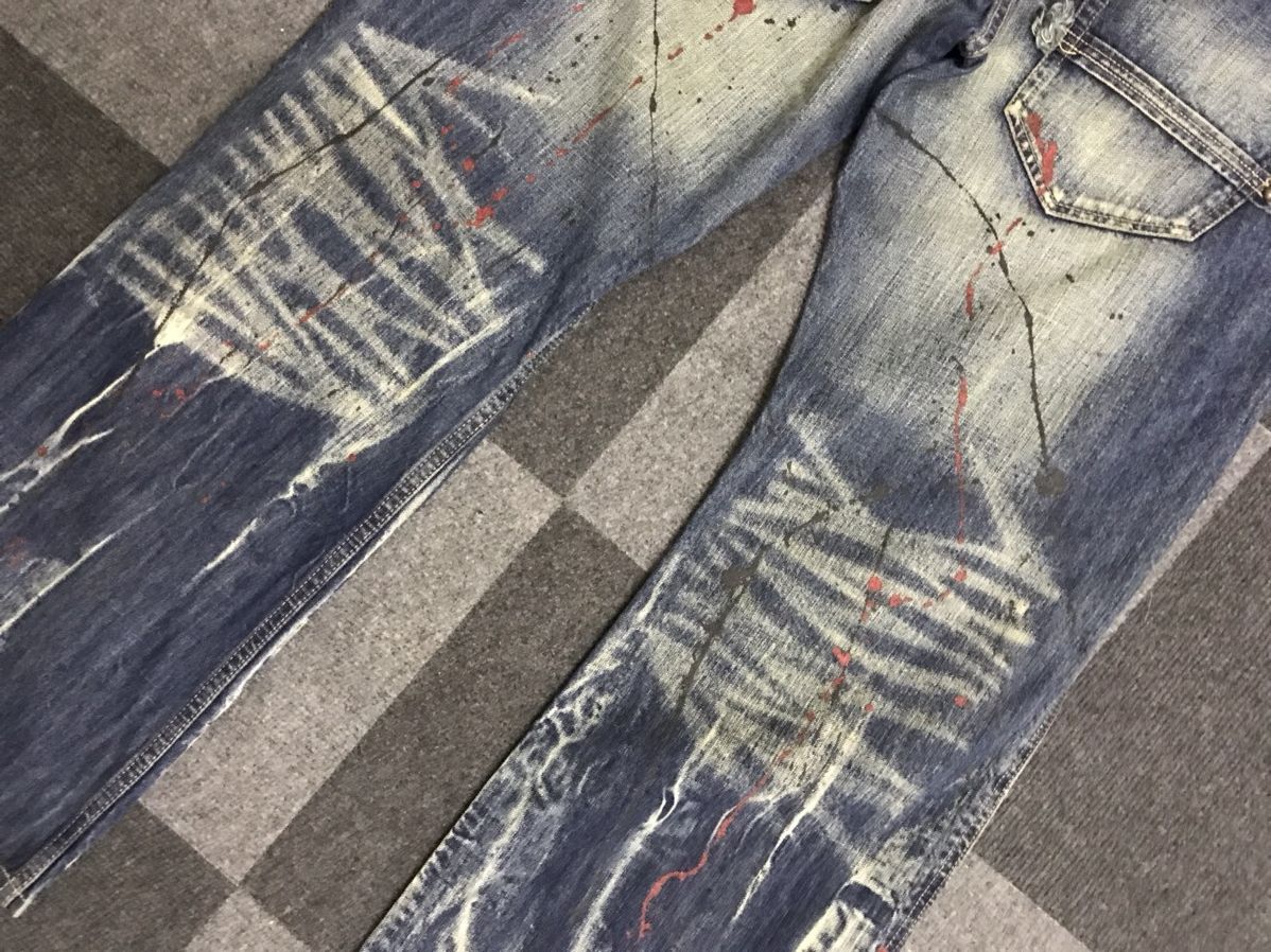 Japanese Brand Flare🔥D123 Root Three Japan Paint Splatter Flare Denim Size US 35 - 16 Thumbnail