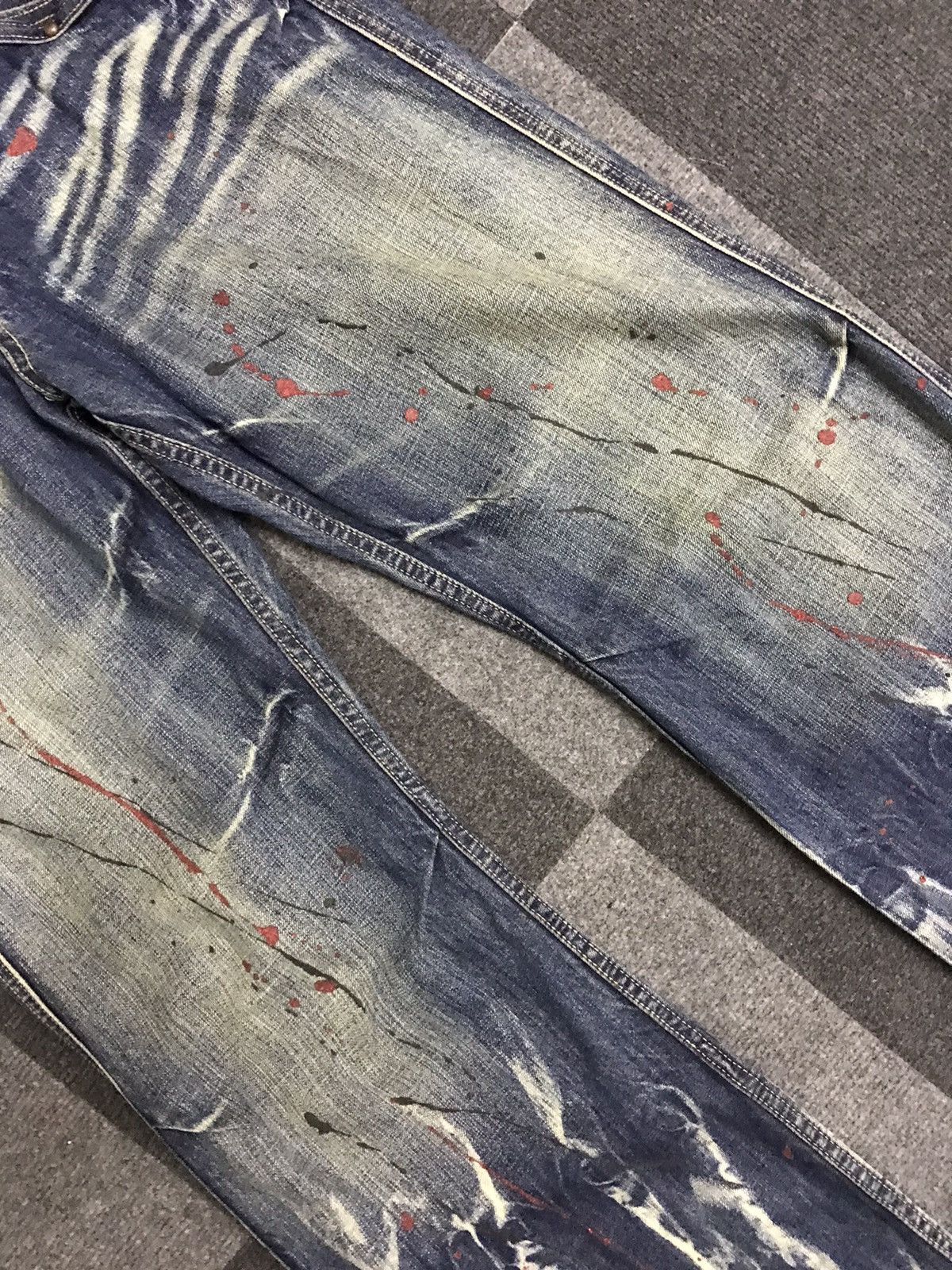 Japanese Brand Flare🔥D123 Root Three Japan Paint Splatter Flare Denim Size US 35 - 5 Thumbnail