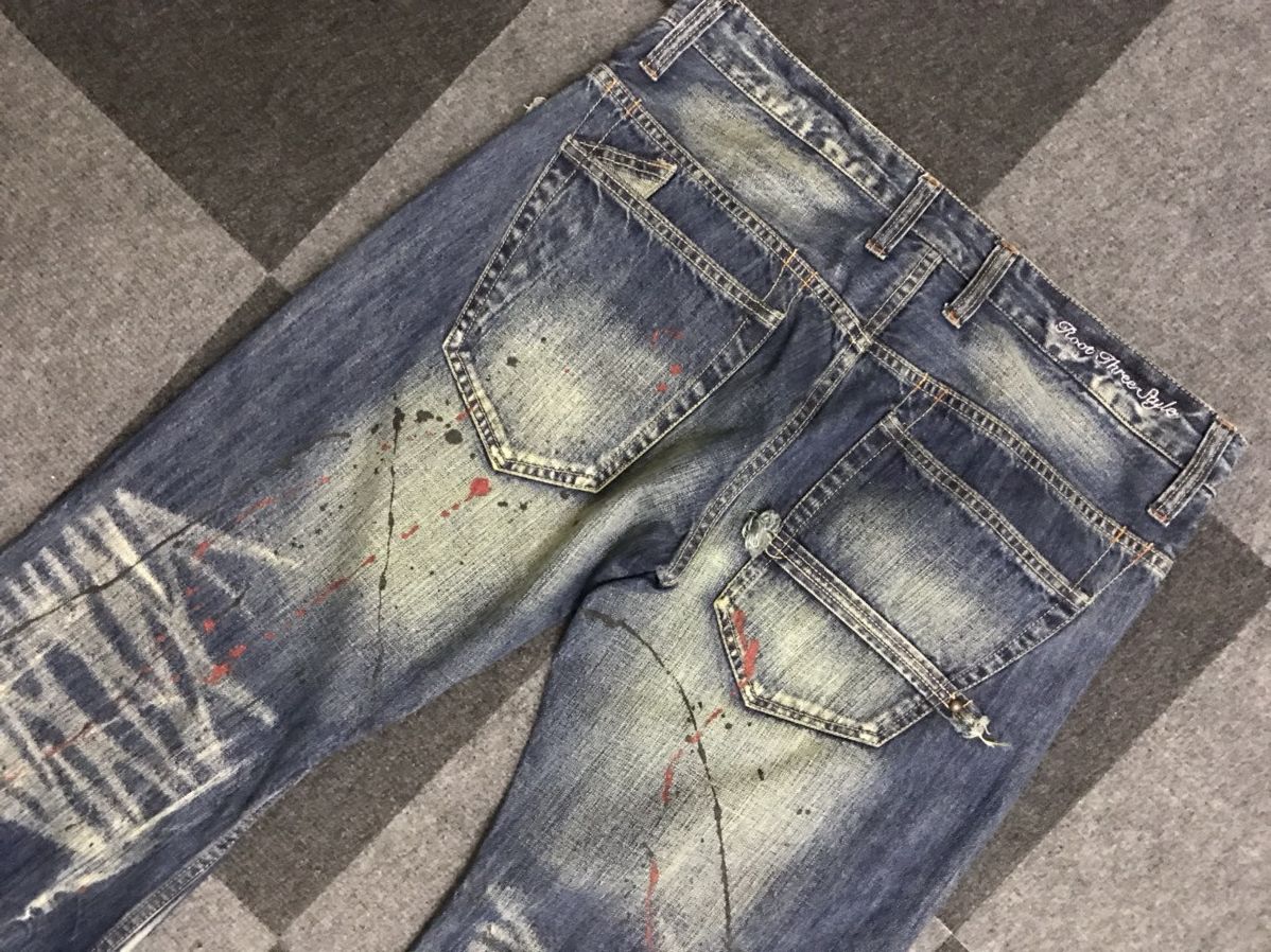 Japanese Brand Flare🔥D123 Root Three Japan Paint Splatter Flare Denim Size US 35 - 15 Thumbnail